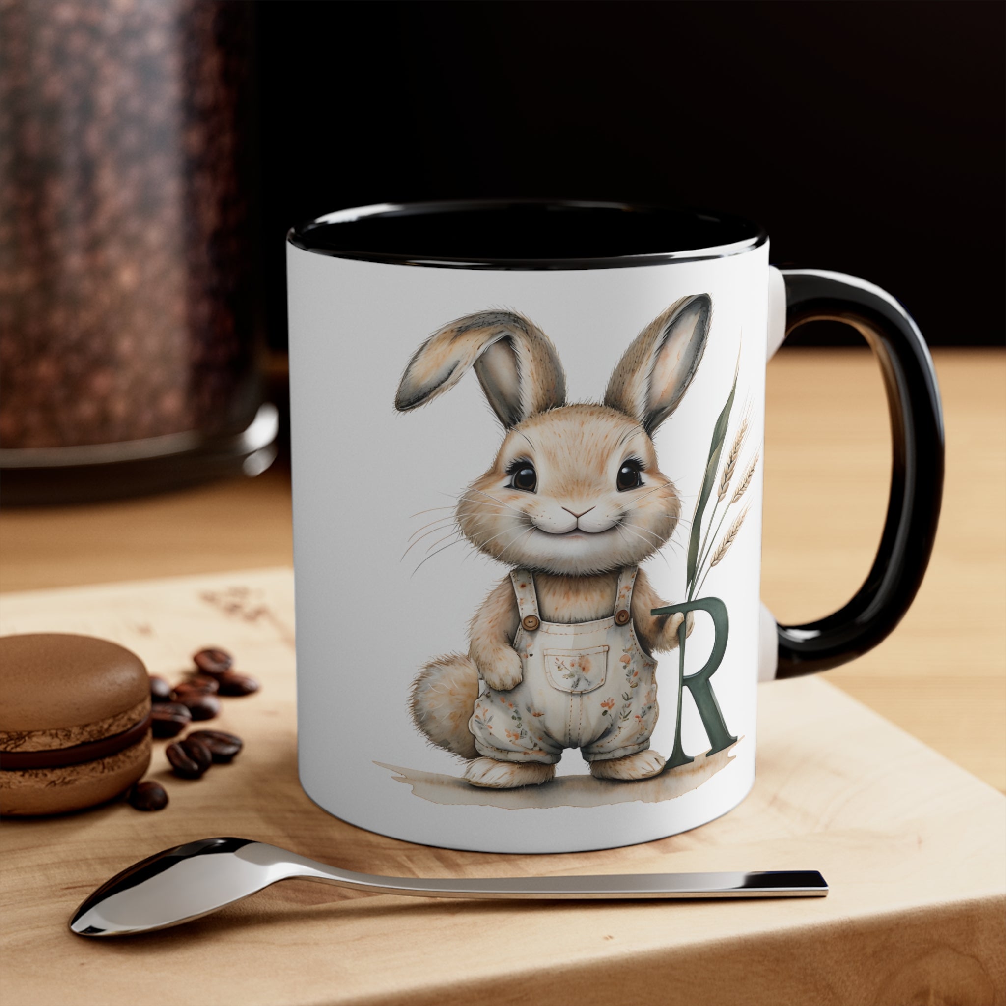 Whimsical Letter R Bunny Mug, Colorful Animal Coffee Cup for Easter, Cute Gift for Rabbit Lovers, Personalized Kitchen Decor, Fun Tea Mug