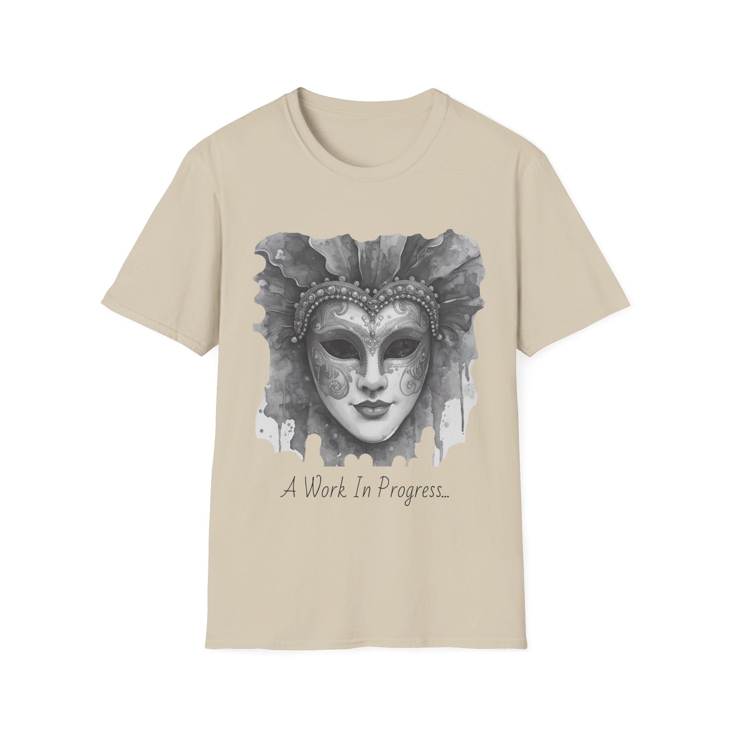 Masquerade Face T-Shirt — "Work in Progress" Watercolor Mask Tee