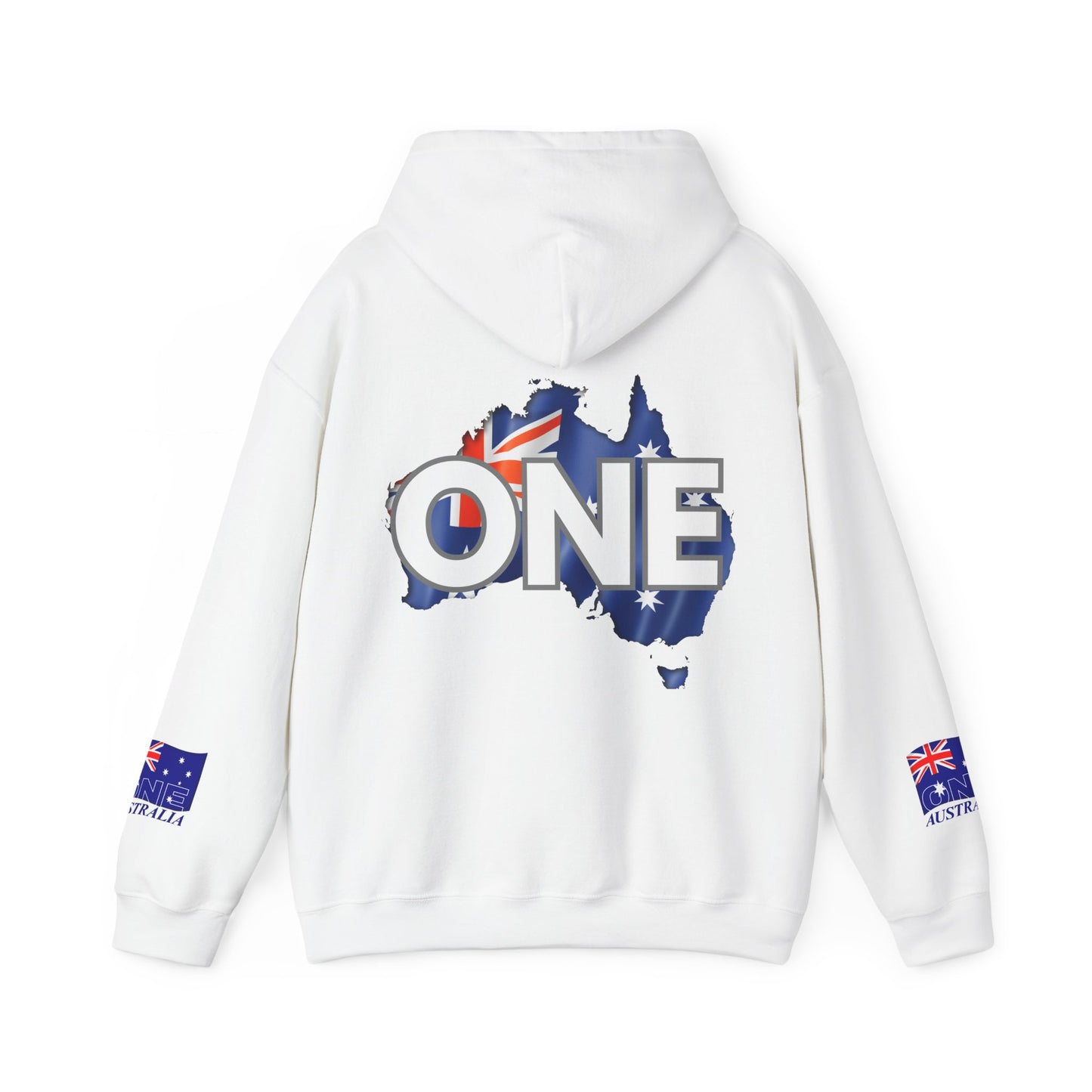Unisex Australia ONE Map Hoodie — "All In This Together" Patriotic Pullover, Sleeves and Back design