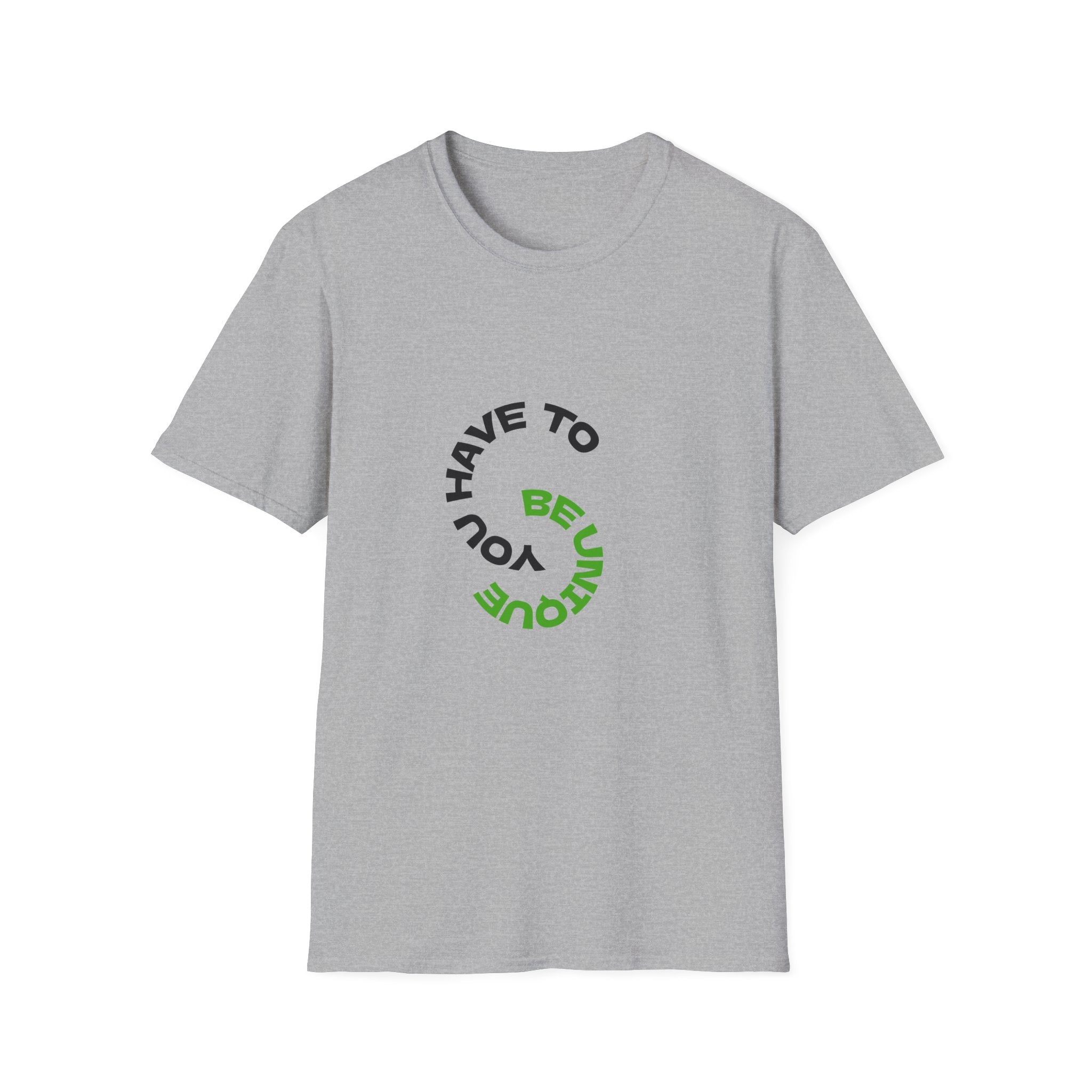 Unisex graphic T-shirt in sport gray with green and black circular typographic logo