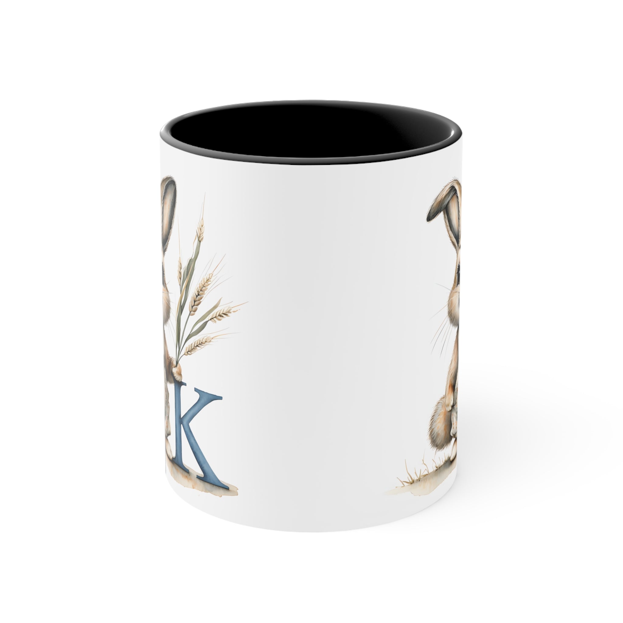 Whimsical Letter K Bunny Mug, Perfect for Easter, Spring Gifts, Farmhouse Decor, Coffee Lover, Accent Mugs
