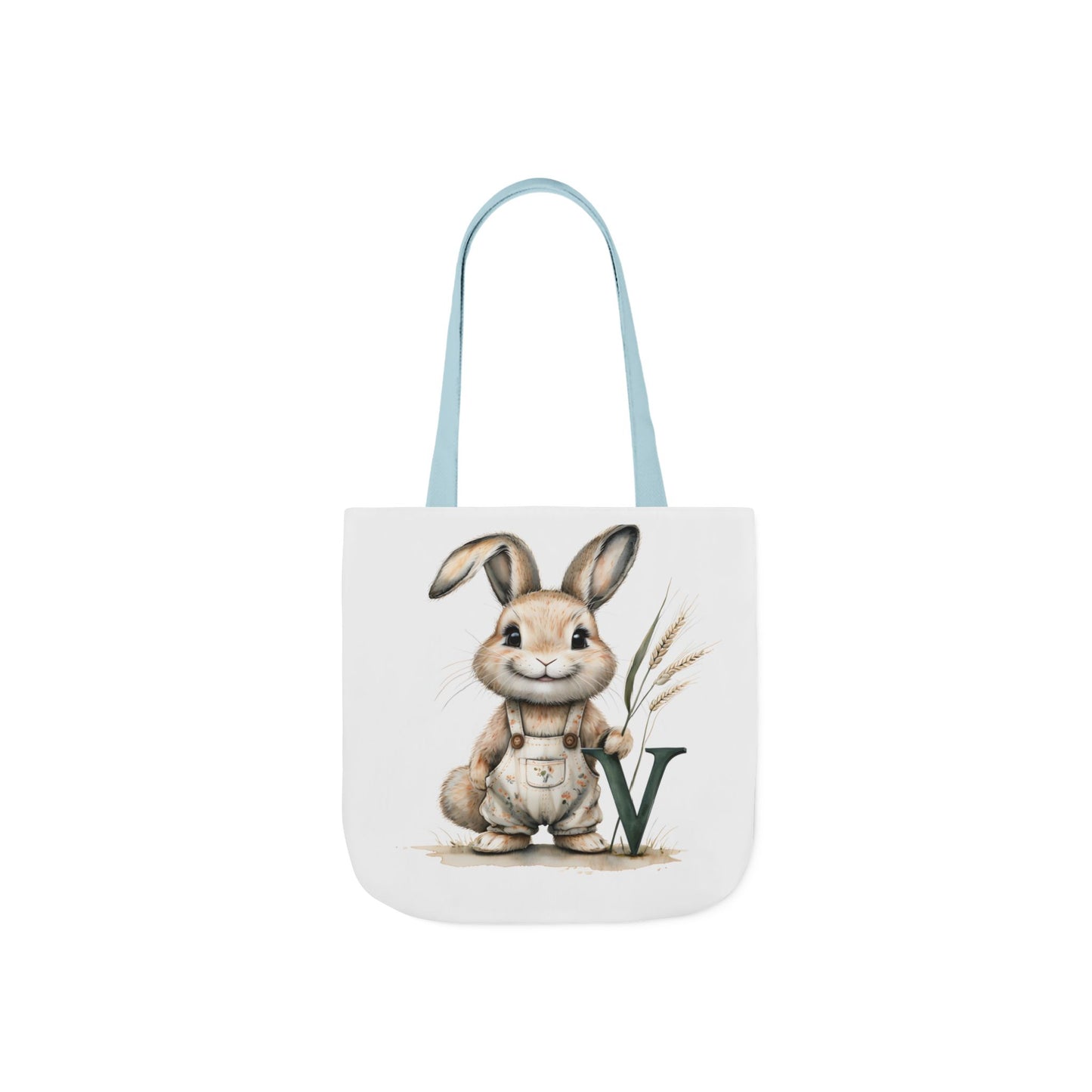 Cute Letter V Bunny Canvas Tote Bag with 5-Color Straps, Easter Gift, Eco-Friendly Shopping Bag, Reusable Grocery Tote