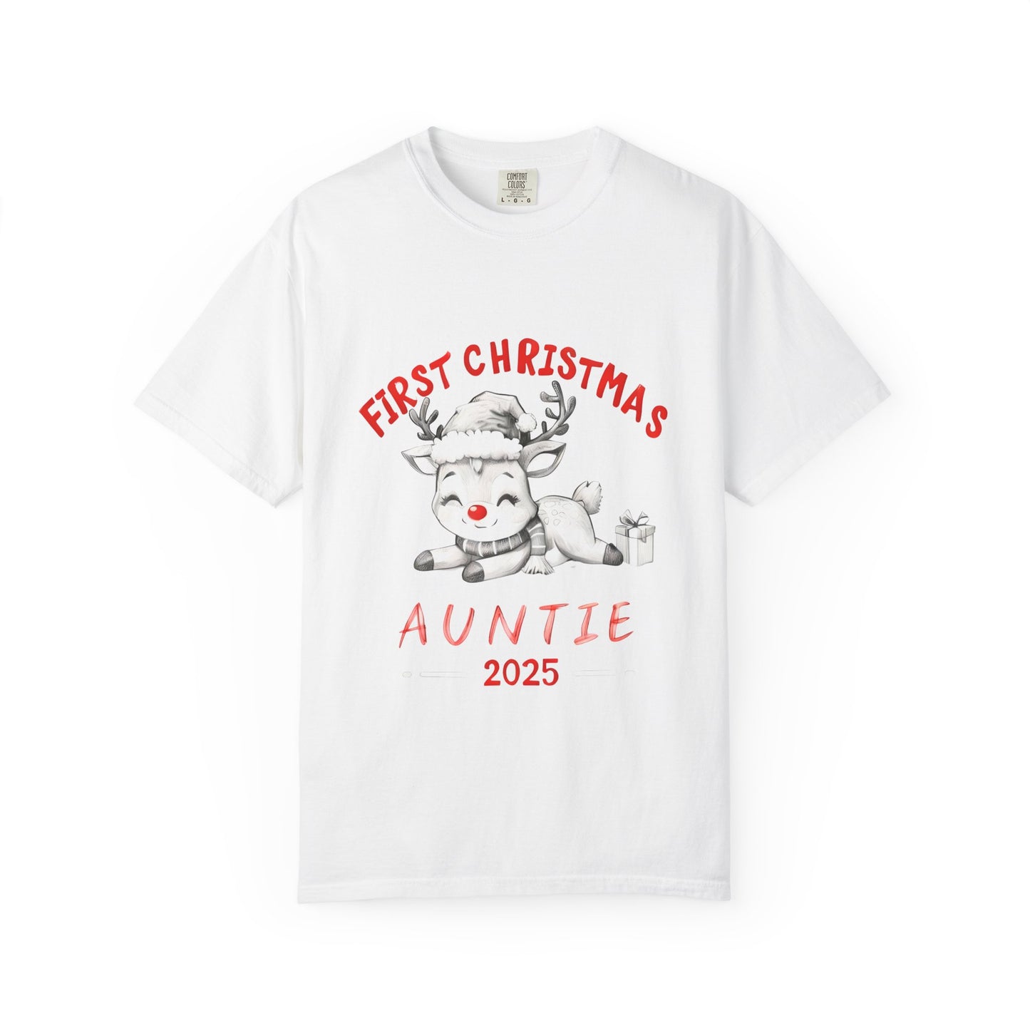 First Christmas Auntie 2025 T-Shirt — Cute Baby Reindeer Holiday Tee