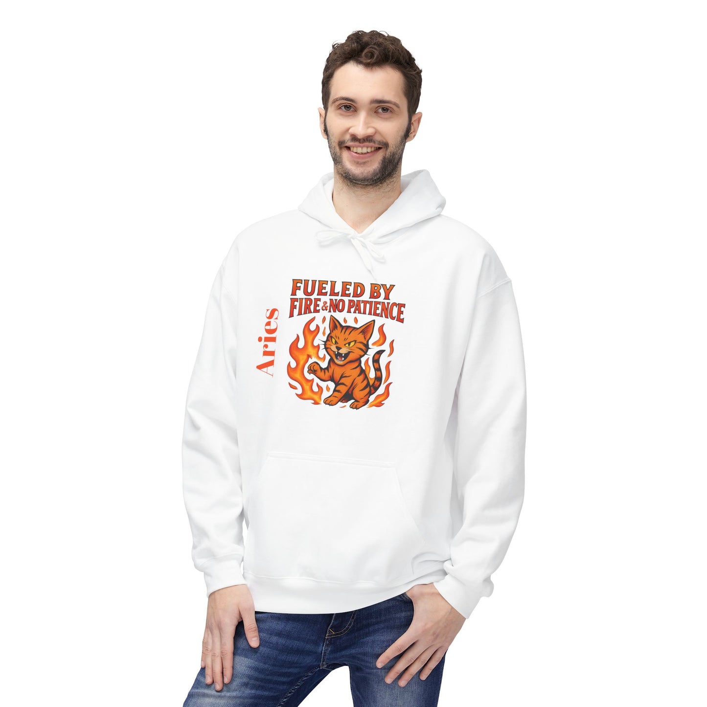 Aries Cat Fire Vibe Hoodie, Astrology Sweatshirt, Custom Zodiac Gift, Unisex Pullover, Birthday Celebration, Astrology Lover Hoodie