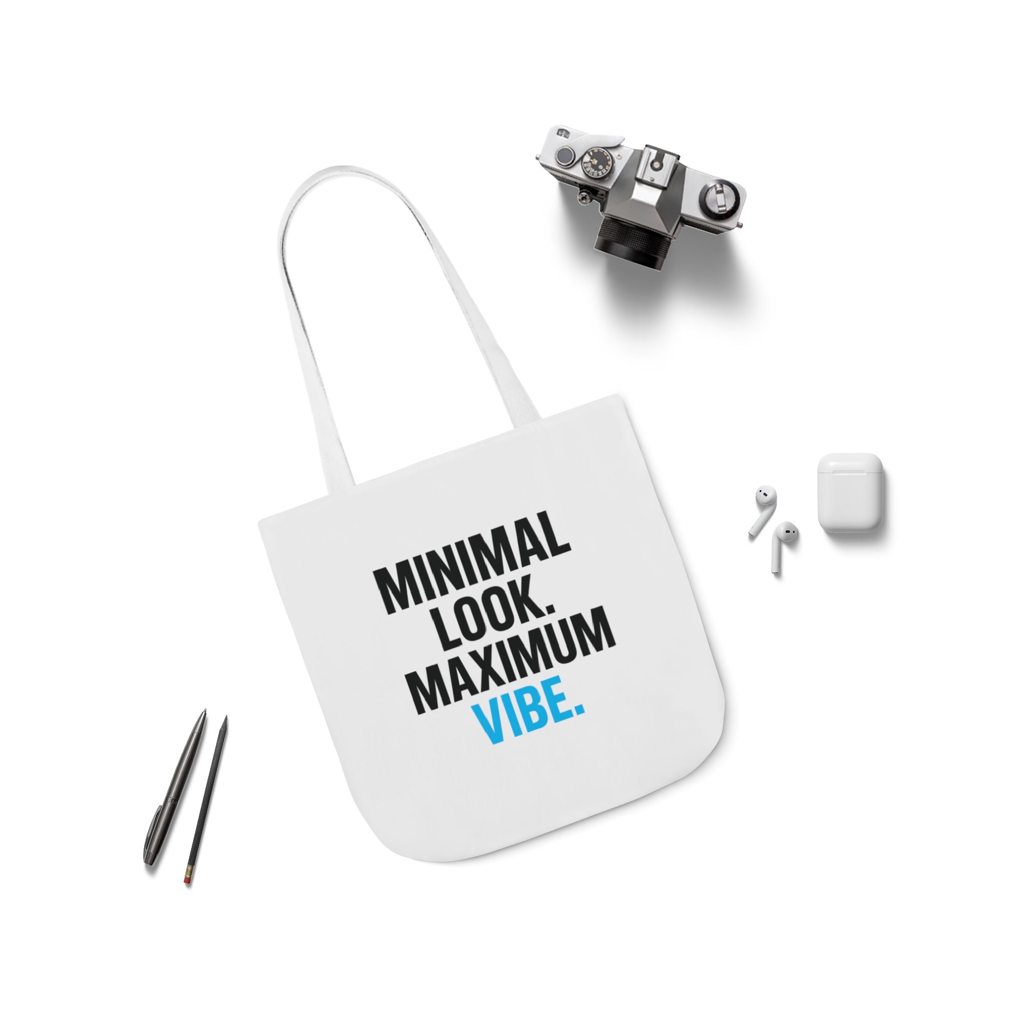 Minimal Look Maximum Vibe Double Sided Print Canvas Tote Bag, Perfect for Eco-Friendly Shopping, Gym, Beach, Travel, Gift