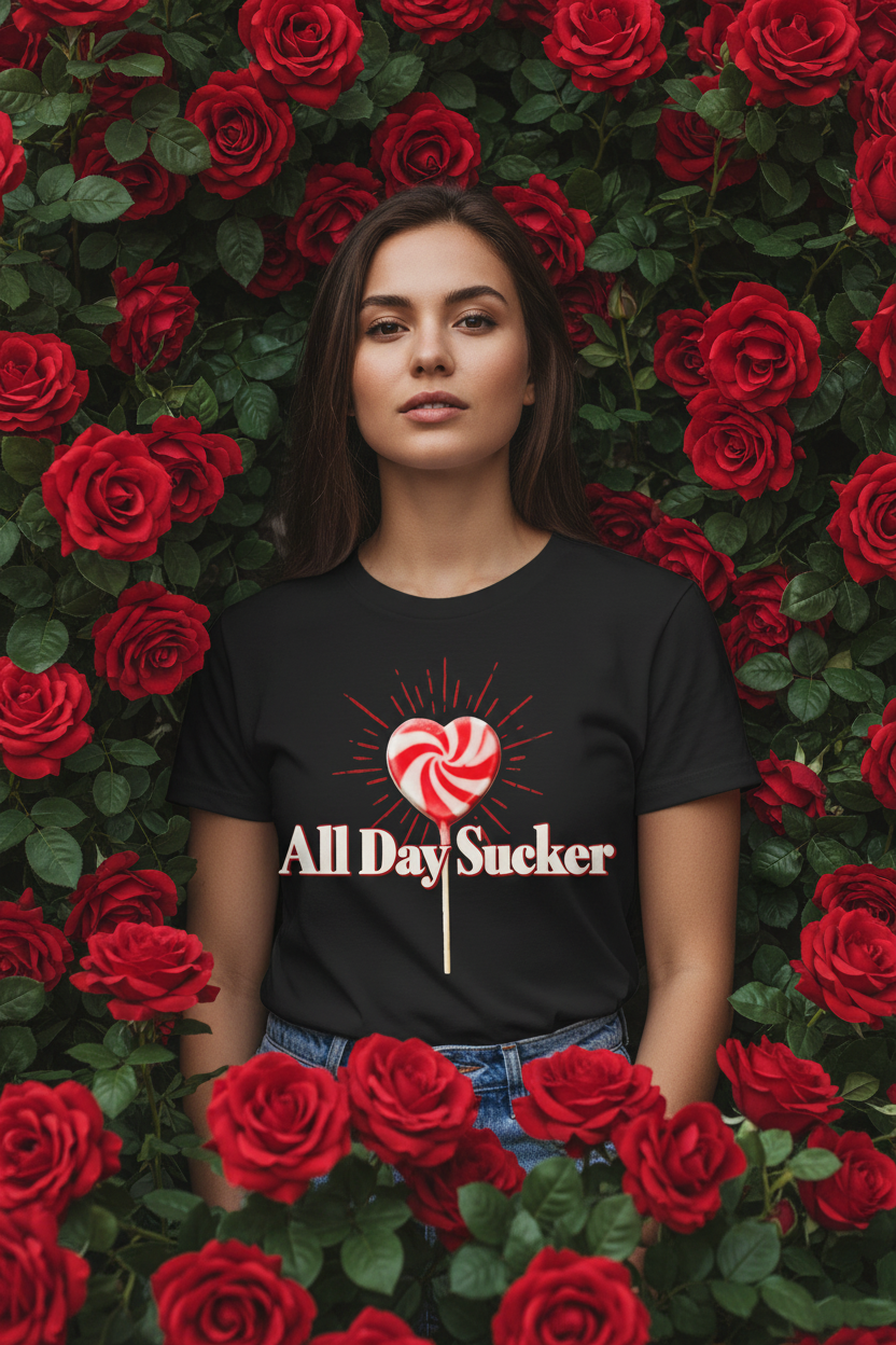 Maple Tee, Valentines Day Lollipop Women's Graphic Shirt, Heart Candy Top