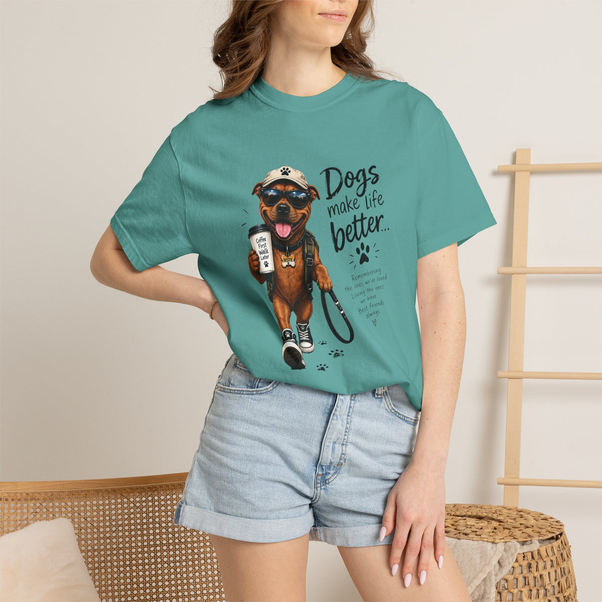 Dog Lovers Staffy T‑Shirt — "Dogs Make Life Better" Graphic Tee