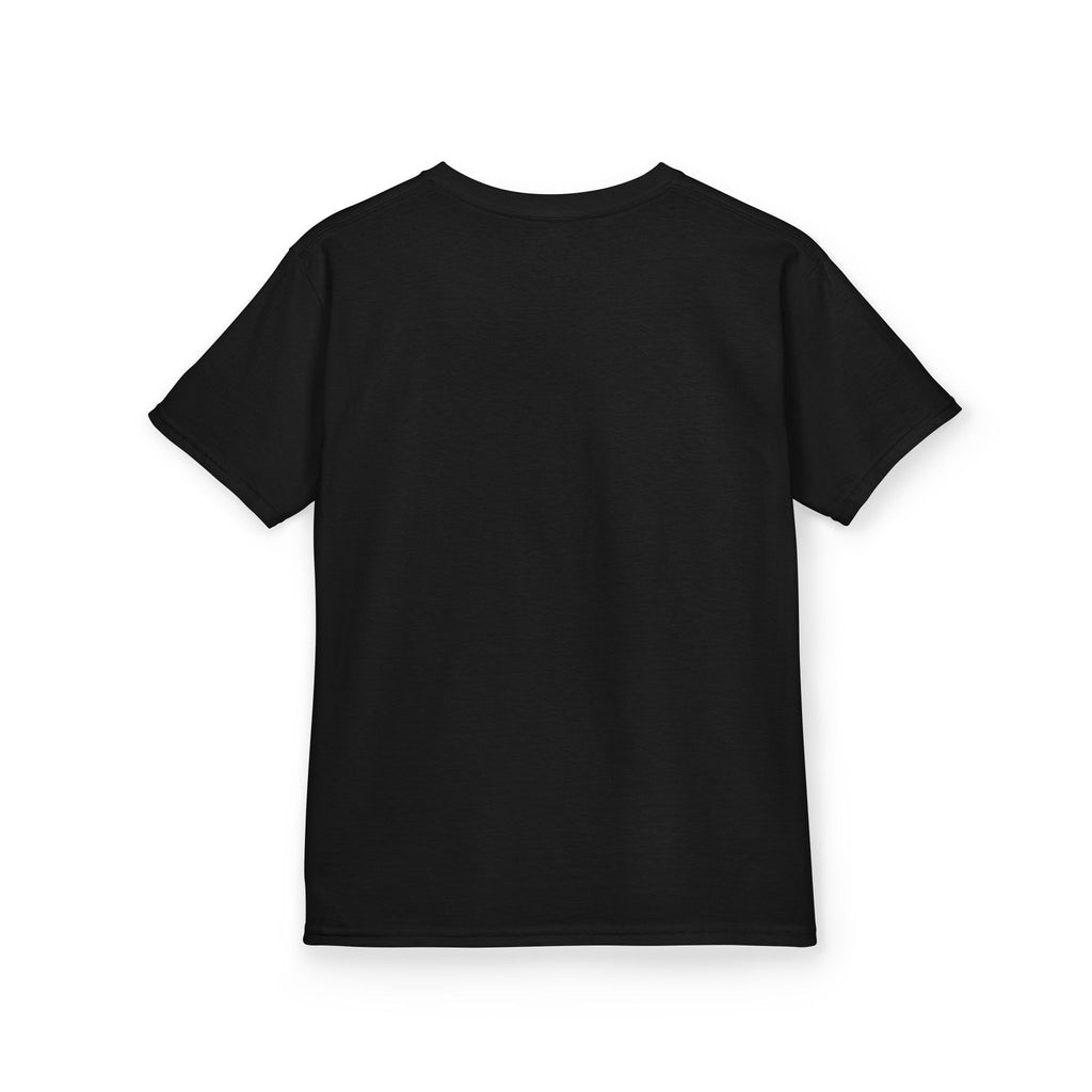 Black kids T-shirt with short sleeves and crew neck, plain front