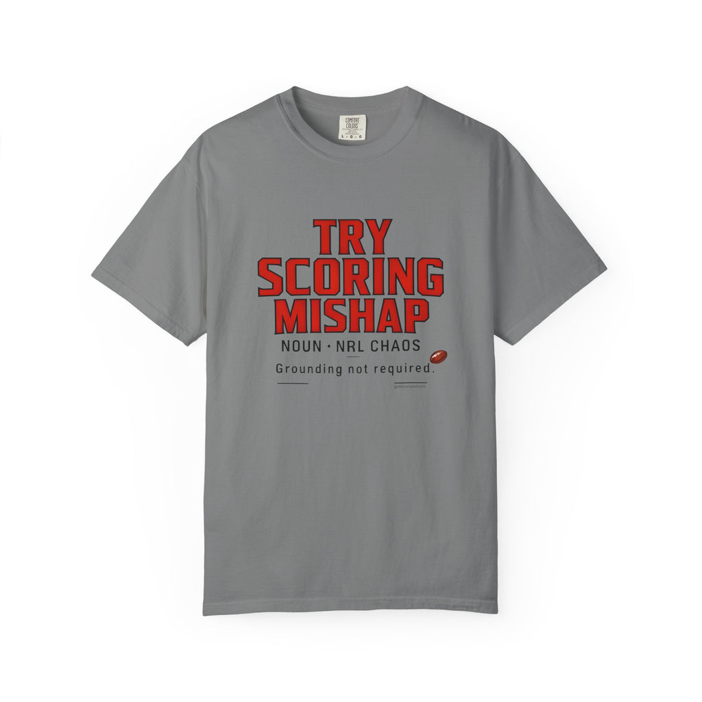 Try Scoring Mishap Graphic T-Shirt — 'Try Scoring Mishap' Sports Humour Tee with Definition Print