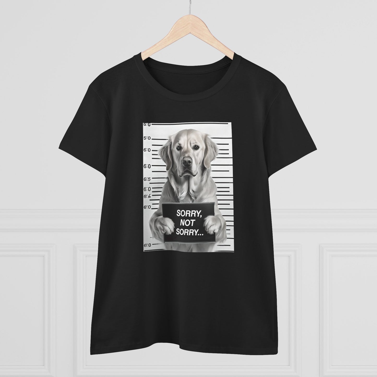 Funny Dog Mugshot Tee, Casual Cotton T-Shirt, Pet Lover Apparel, Gift for Dog Owners, Humorous Dog Shirt, Sorry Not Sorry Tee