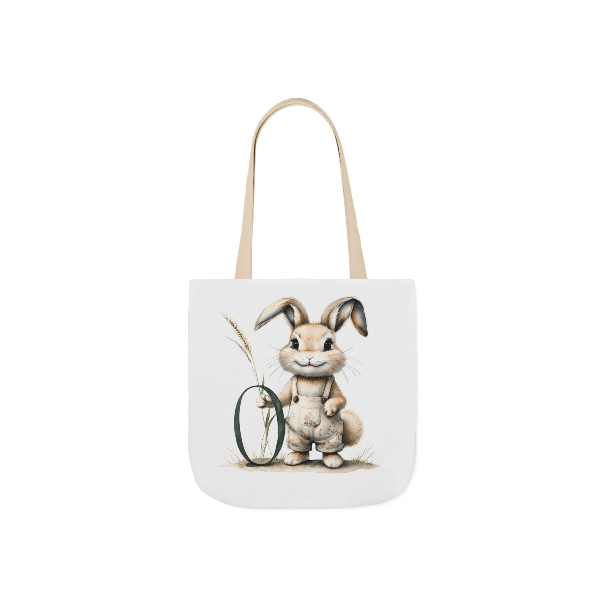 Whimsical Letter O Bunny Canvas Tote Bag, Eco-Friendly Shopping Bag, Easter Gift, Farmhouse Decor, Reusable Grocery Tote