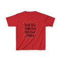 Kids Christmas tee in red with holiday quote wreath graphic on front