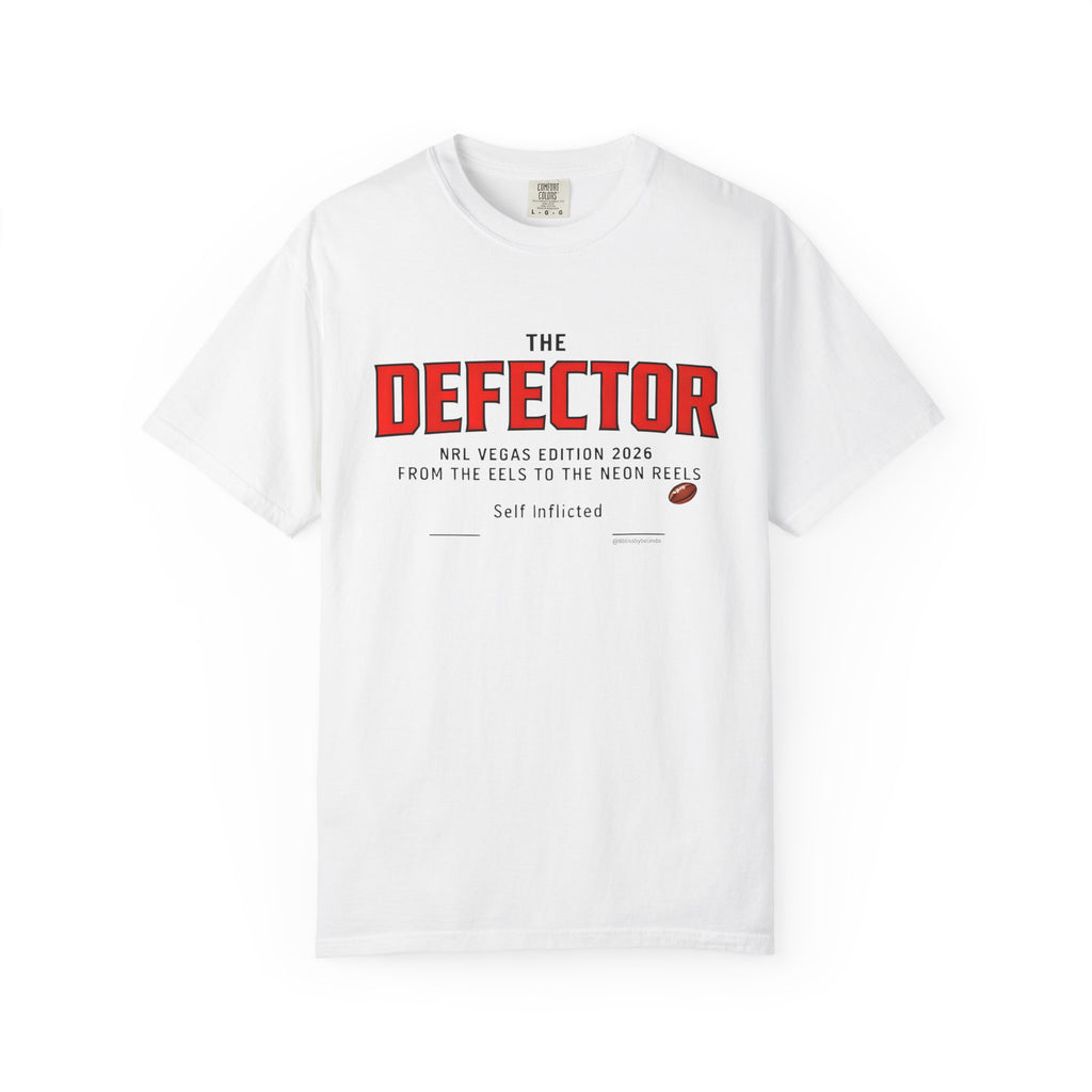 The Defector  "Brown" - NRL Vegas Edition 2026  Graphic T-Shirt — 'The Defector - NRL Vegas Edition 2026' Sports Humour Tee with Definition Print
