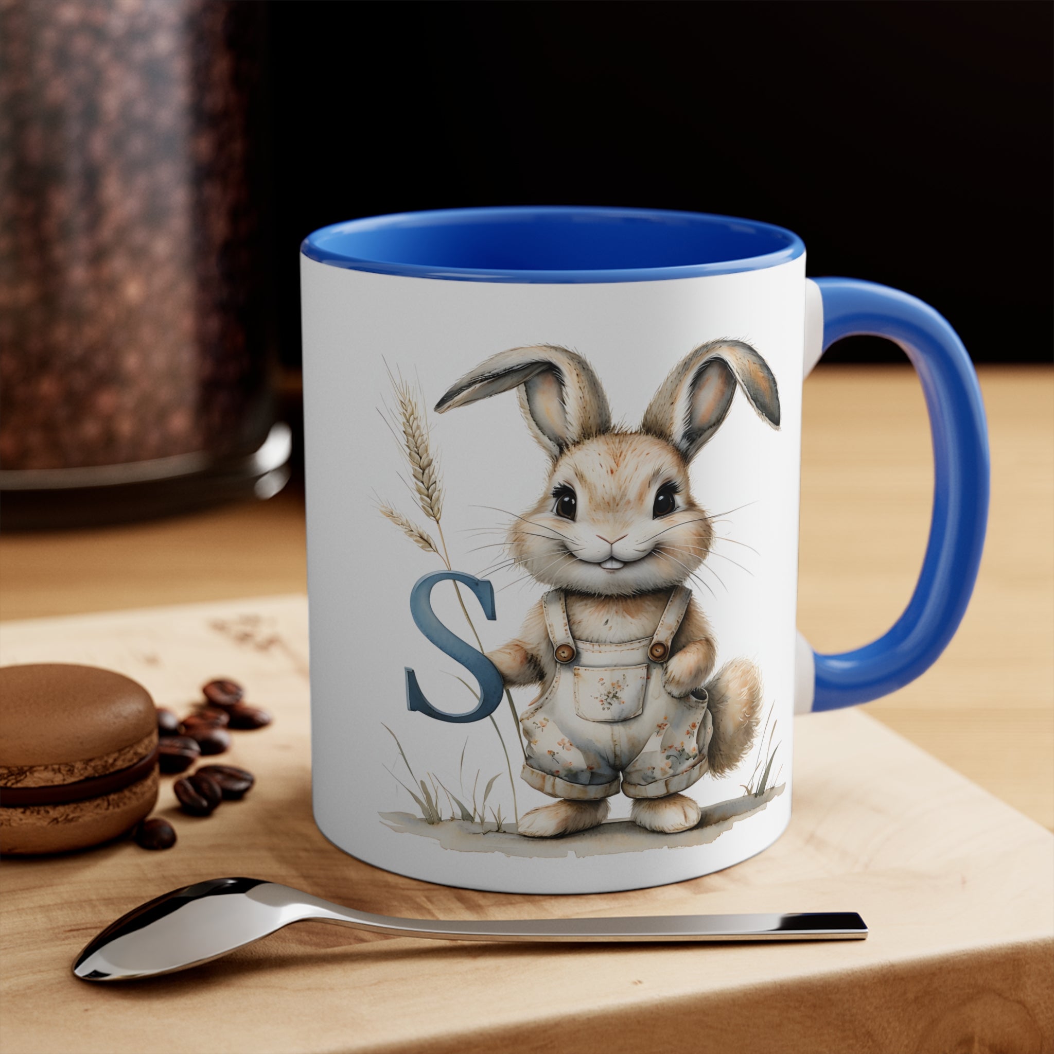 Whimsical Letter S Bunny Mug, Cute Animal Coffee Cup, Perfect Gift for Rabbit Lovers, Easter Decor, Unique Kitchenware, Playful Drinkware