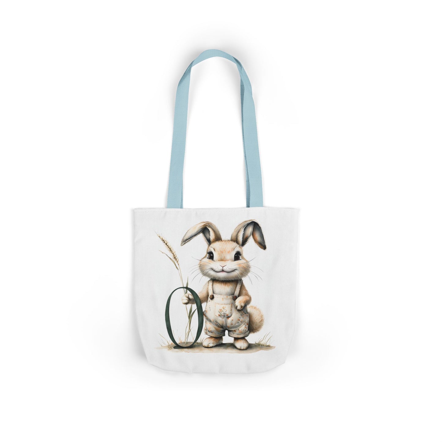 Whimsical Letter O Bunny Canvas Tote Bag, Eco-Friendly Shopping Bag, Easter Gift, Farmhouse Decor, Reusable Grocery Tote