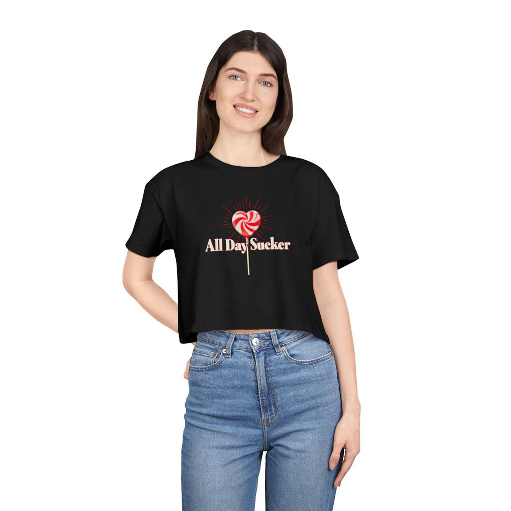 Women's Crop Tee, Valentines Day Lollipop, Heart Candy Top, Cute Valentines Tee