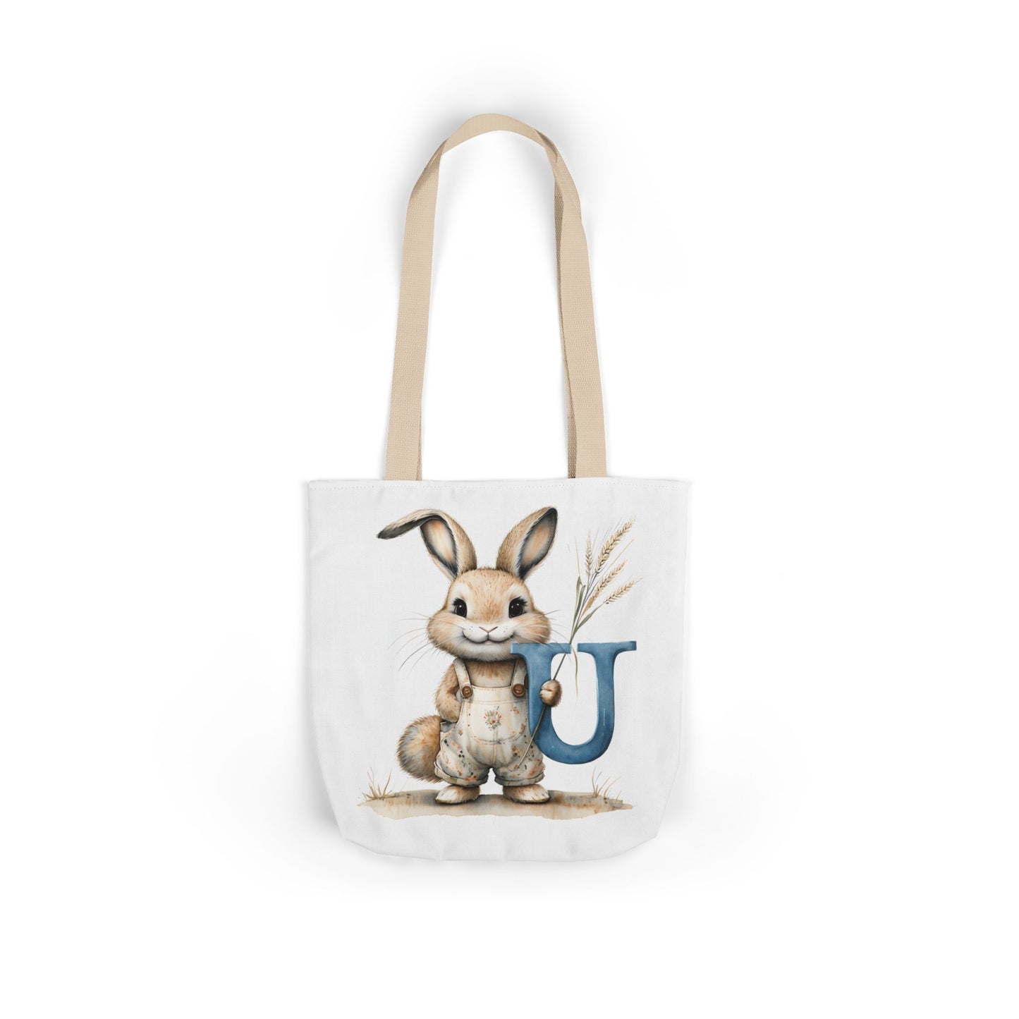 Whimsical Letter U Bunny Canvas Tote Bag, Easter Gift, Eco-Friendly Bag, Spring Decor, Cute Animal Lover's Tote
