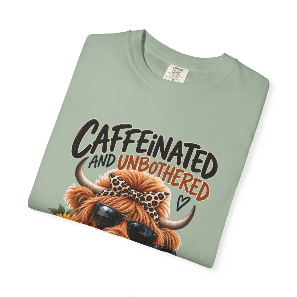 Caffeinated and Unbothered Dog T-Shirt — Cute Coffee Pup Graphic Tee