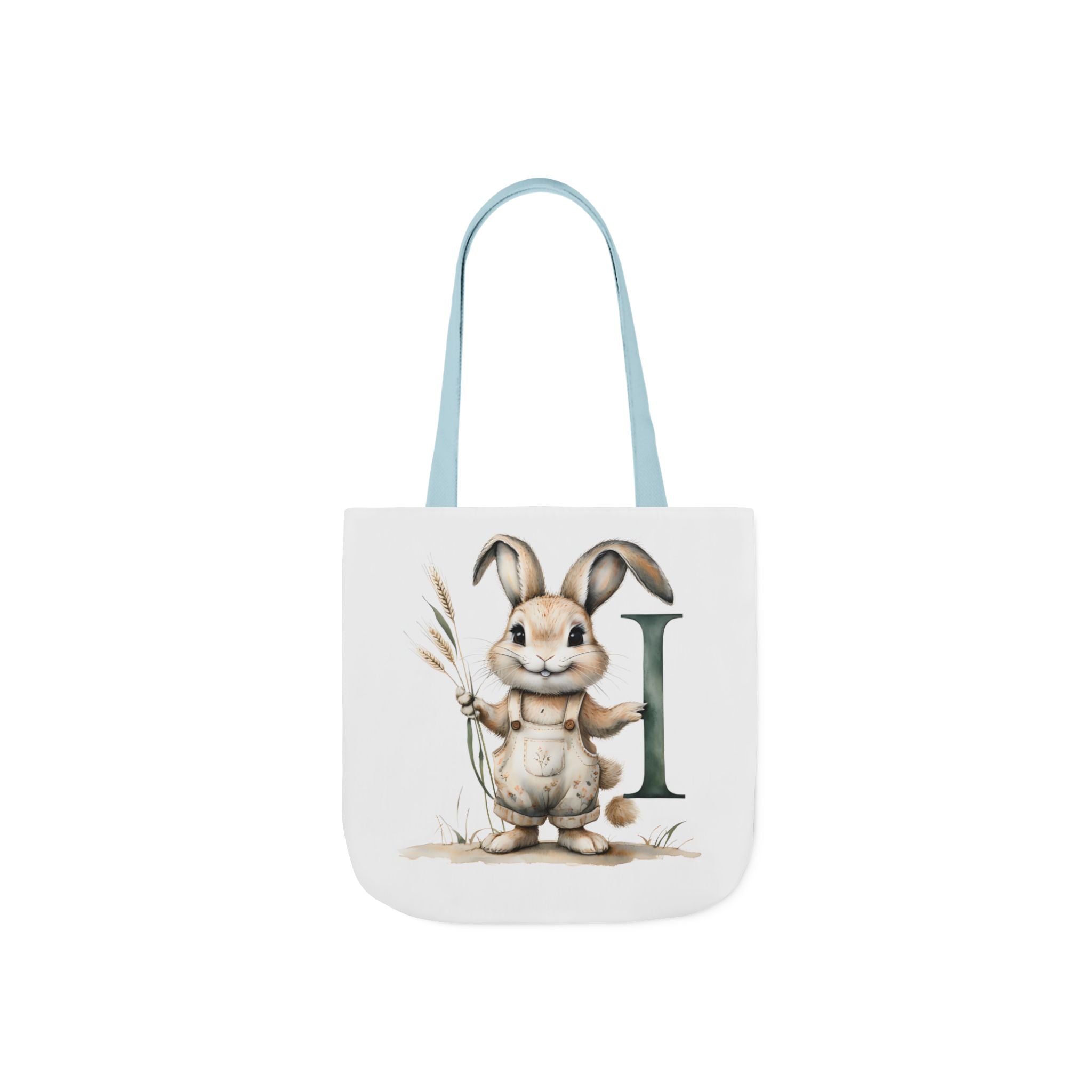 Whimsical Letter I Bunny Canvas Tote Bag, Eco-Friendly Shopping Bag, Spring Gift, Easter Tote, Cute Animal Design, Farmhouse Decor