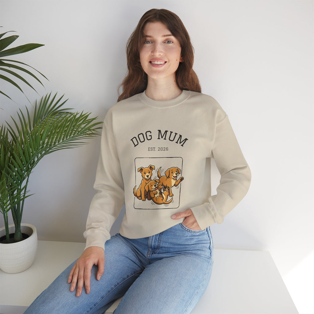 Sand dog mum crewneck sweatshirt with “DOG MUM” and dogs graphic on front
