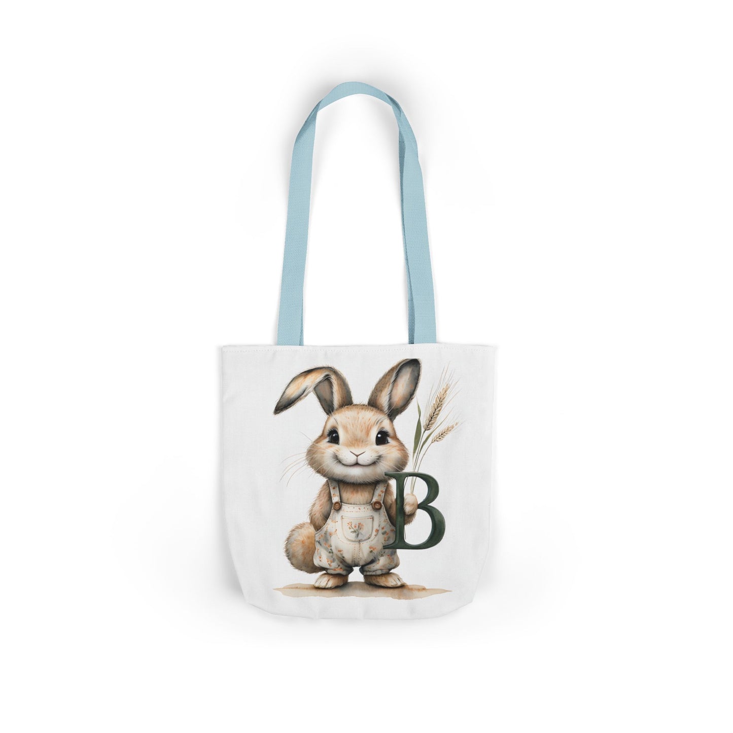 Adorable Letter B Bunny Canvas Tote Bag 5-Color Straps, Cute Gift for Kids, Eco-Friendly Beach Bag, Spring Tote for Easter, Bunny Lover Gift