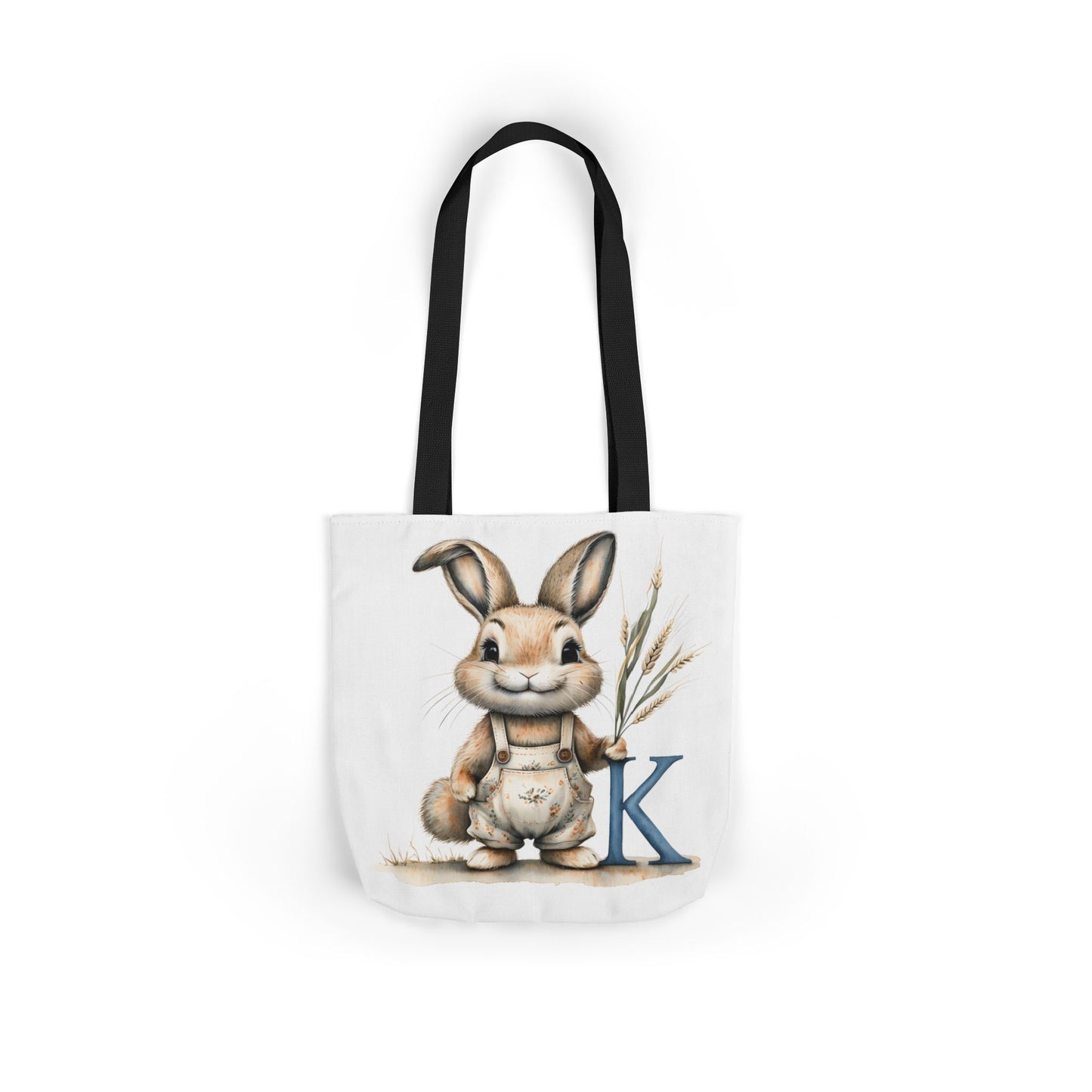 Whimsical Letter K Bunny Canvas Tote Bag, Perfect for Spring, Easter, Gardening, Eco-Friendly Shopping, Cute Animal Design