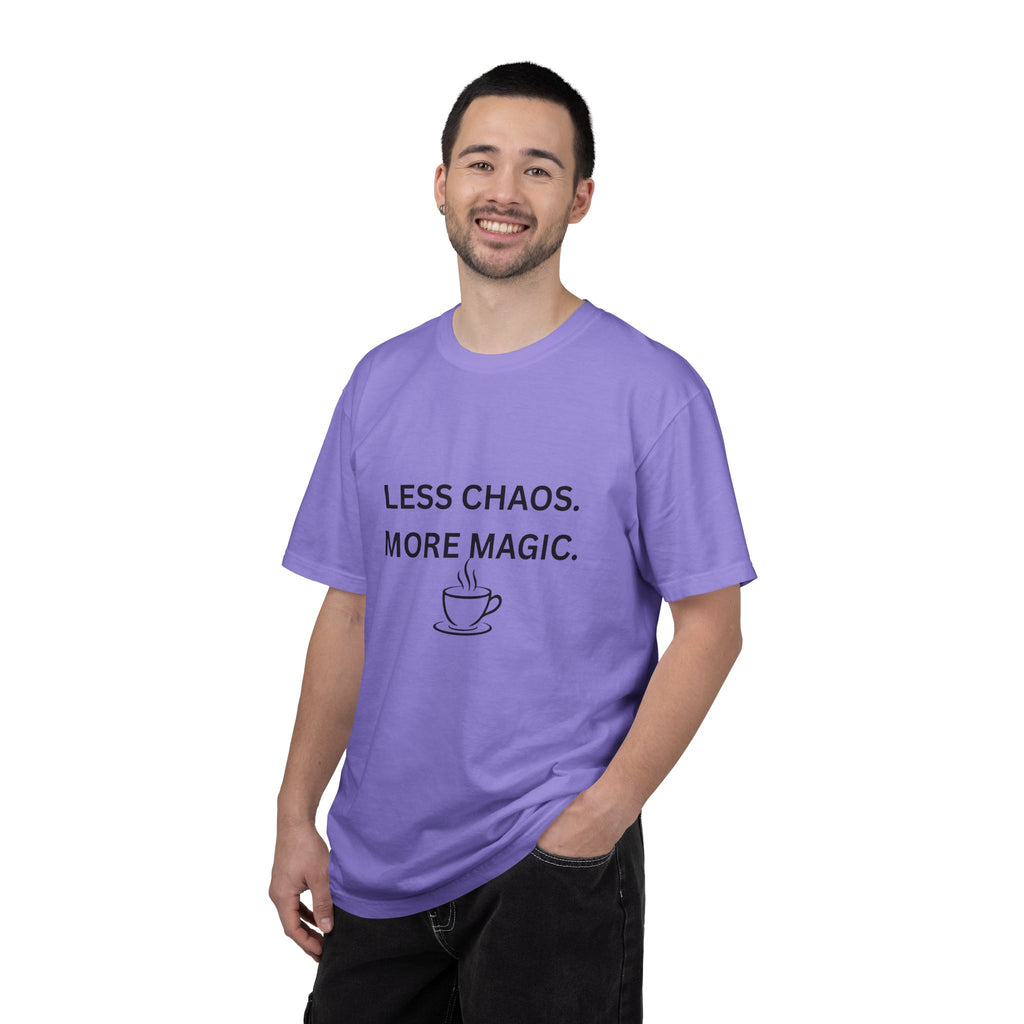 Less Chaos, More Magic T-Shirt — Cozy Coffee Cup Graphic Tee