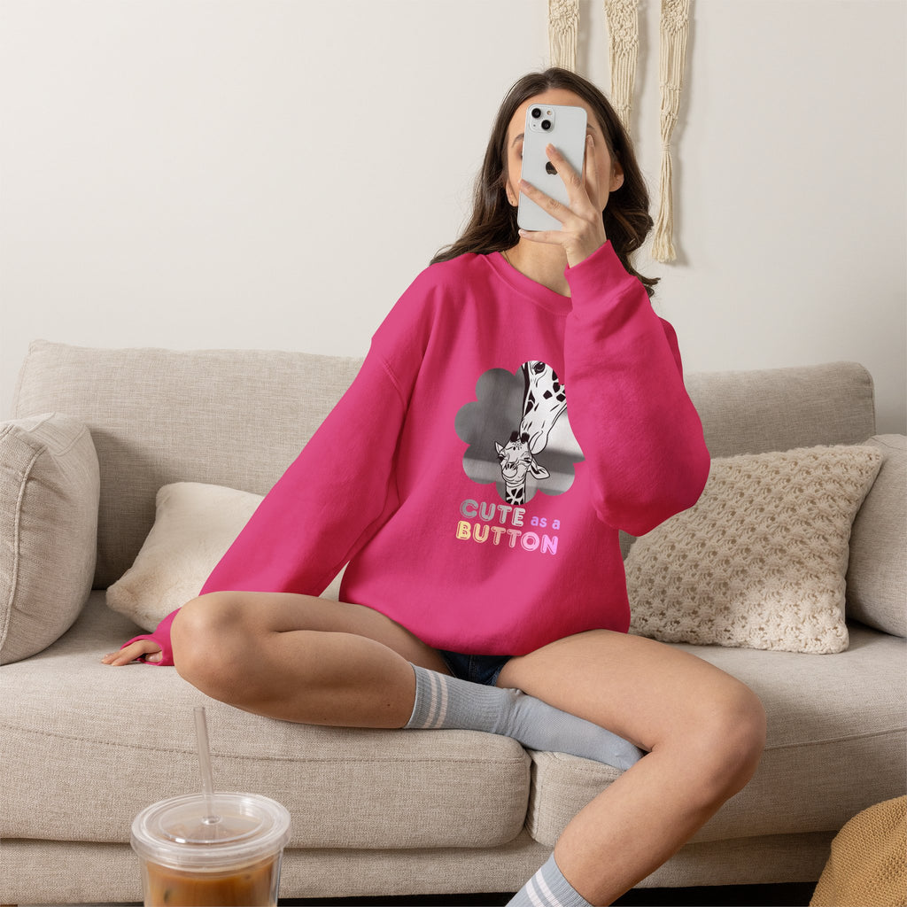 Crewneck Sweatshirt — Cute as a Button Giraffe Graphic