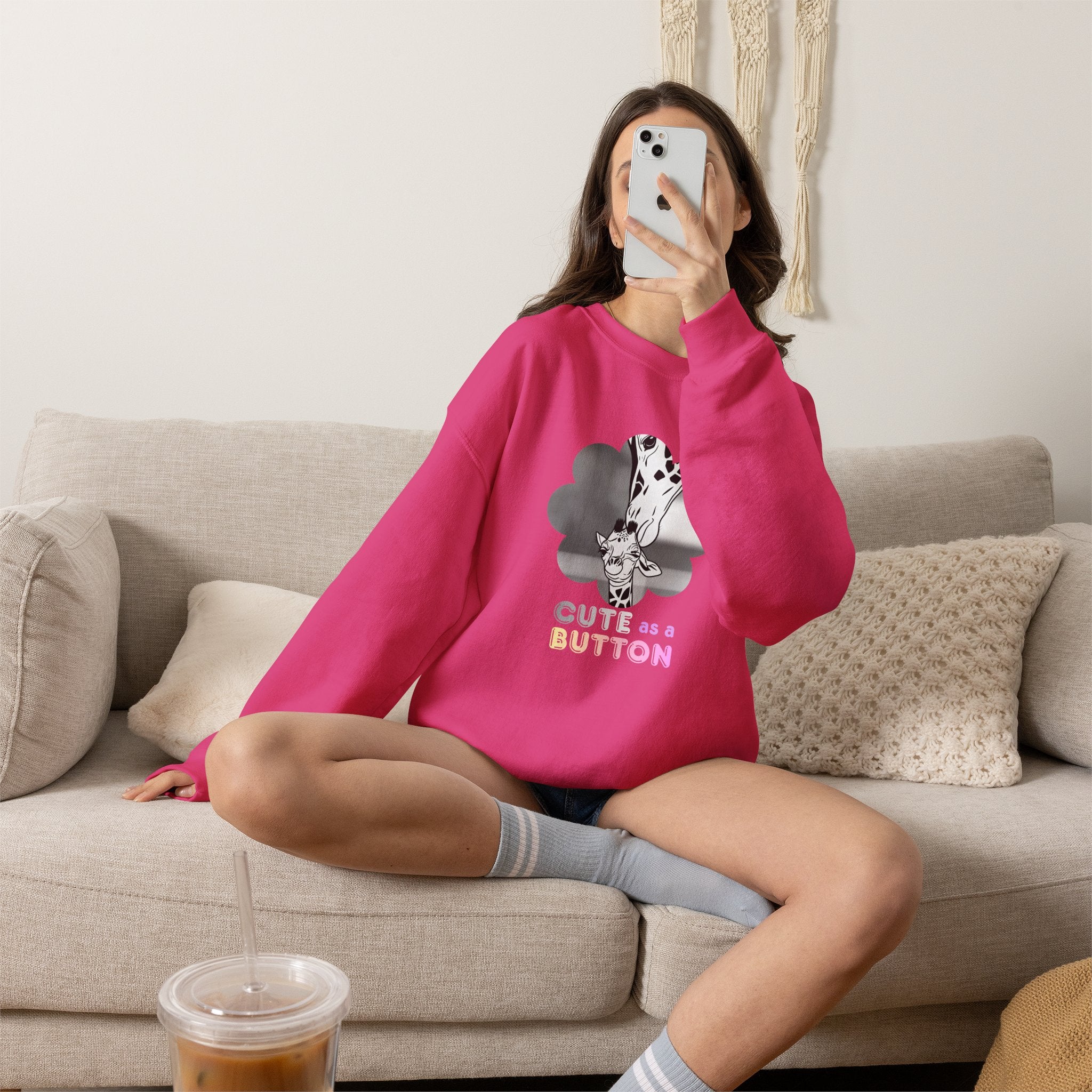 Crewneck Sweatshirt — Cute as a Button Giraffe Graphic