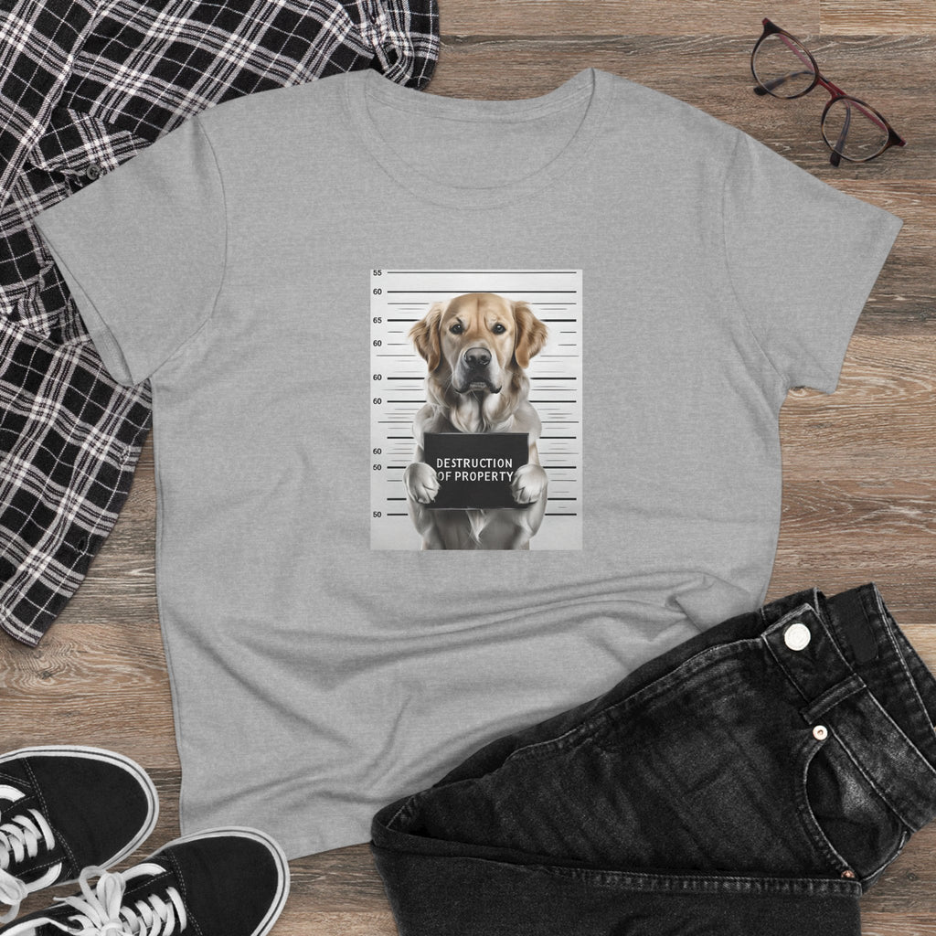 Sport grey cotton T-shirt with dog mugshot graphic, crew neck