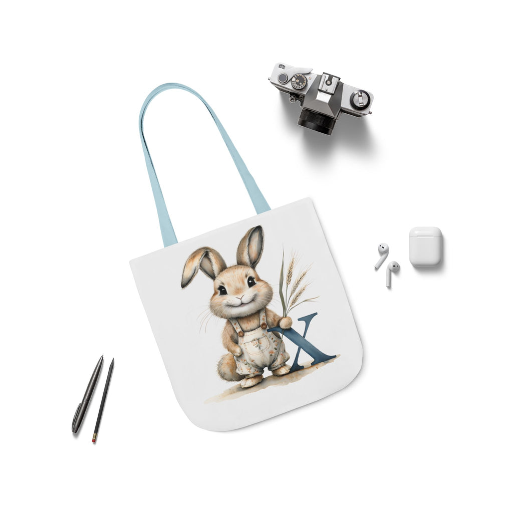 Cute Letter X Bunny Canvas Tote Bag with 5-Colour Straps, Ideal for Spring, Easter Gifts, Eco-Friendly Shopping, Animal Lovers, Cute Designs