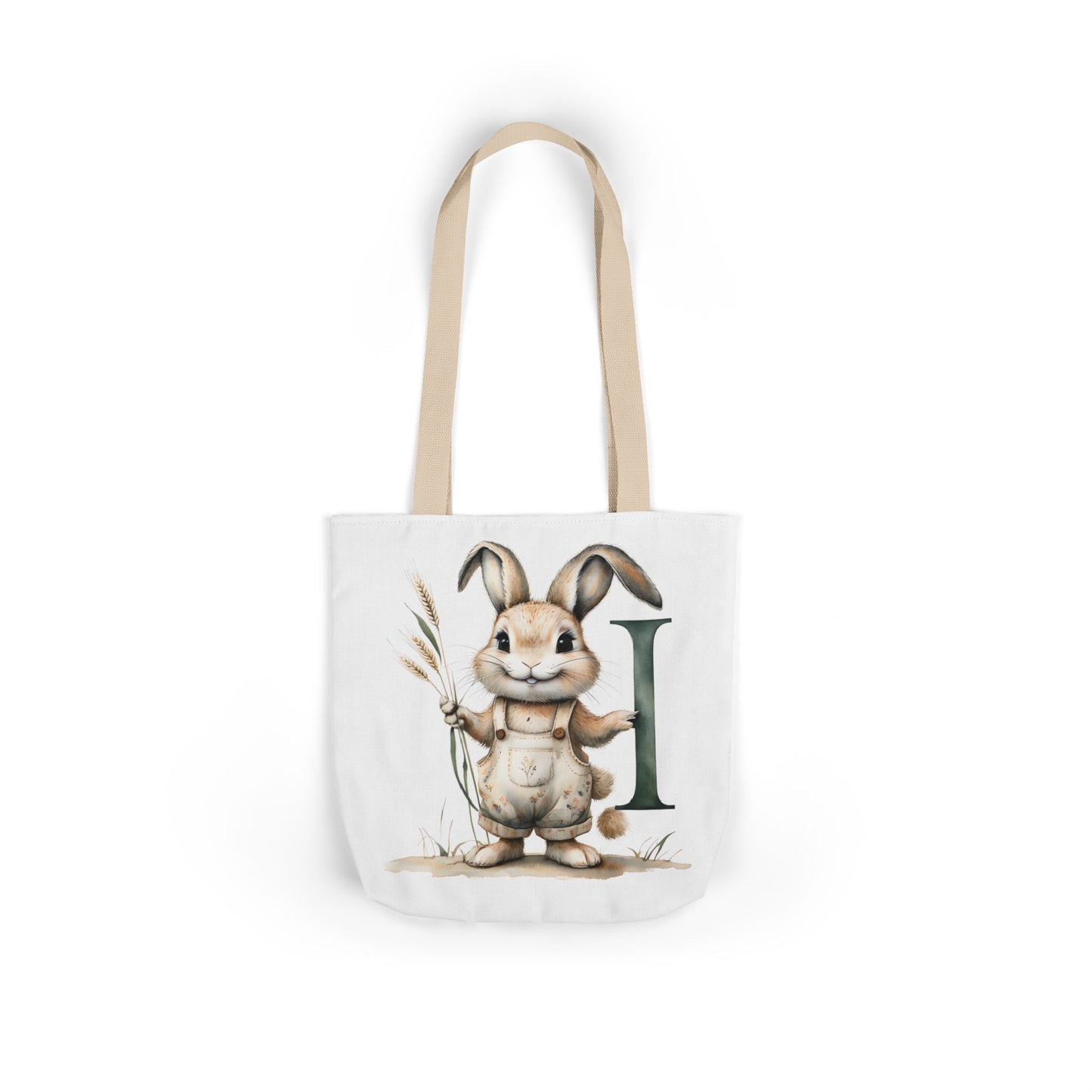 Whimsical Letter I Bunny Canvas Tote Bag, Eco-Friendly Shopping Bag, Spring Gift, Easter Tote, Cute Animal Design, Farmhouse Decor