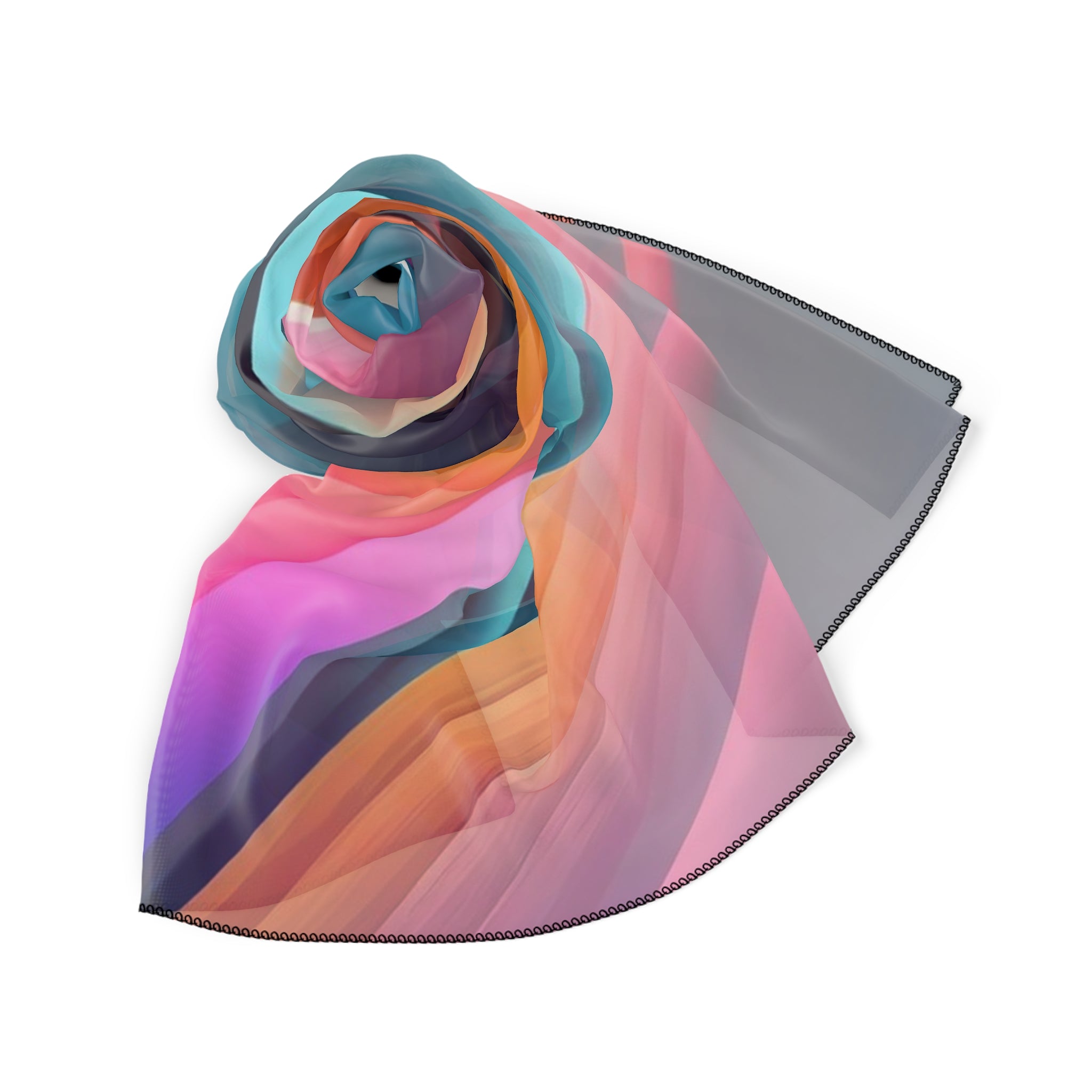 Abstract Pastel Wave Poly Scarf — Lightweight Silk-Look Fashion Scarf
