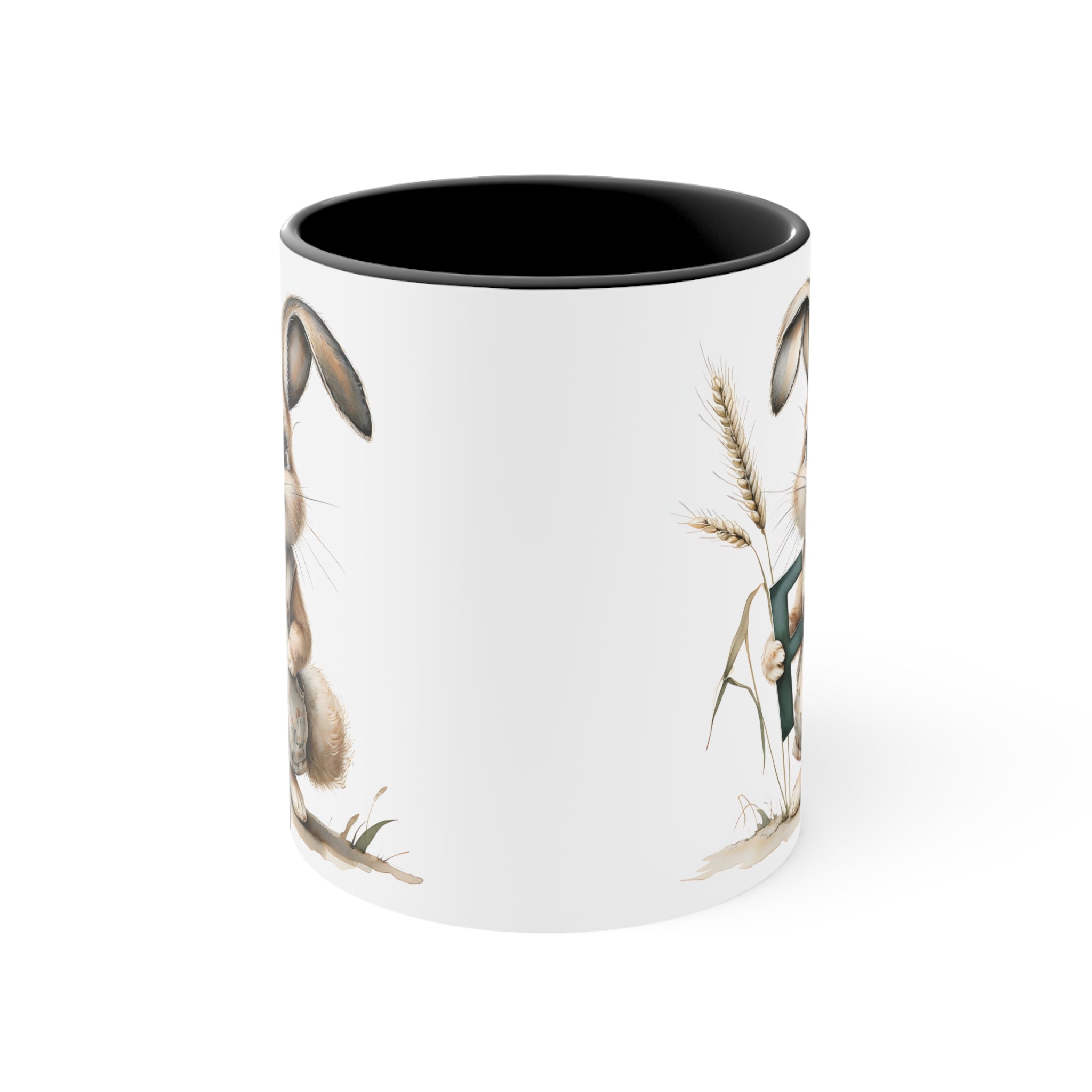 Whimsical Letter F Rabbit Design Mug, Cute Coffee Cup for Animal Lovers, Perfect Gift for Easter, Spring Decor, Unique Tea Mug