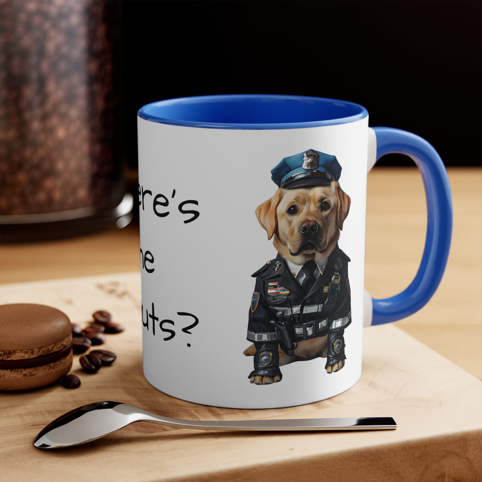 Labrador Retriever in Police Uniform Accent Mug Wheres the Donuts Fun Dog Lover and Police Fan Gift
