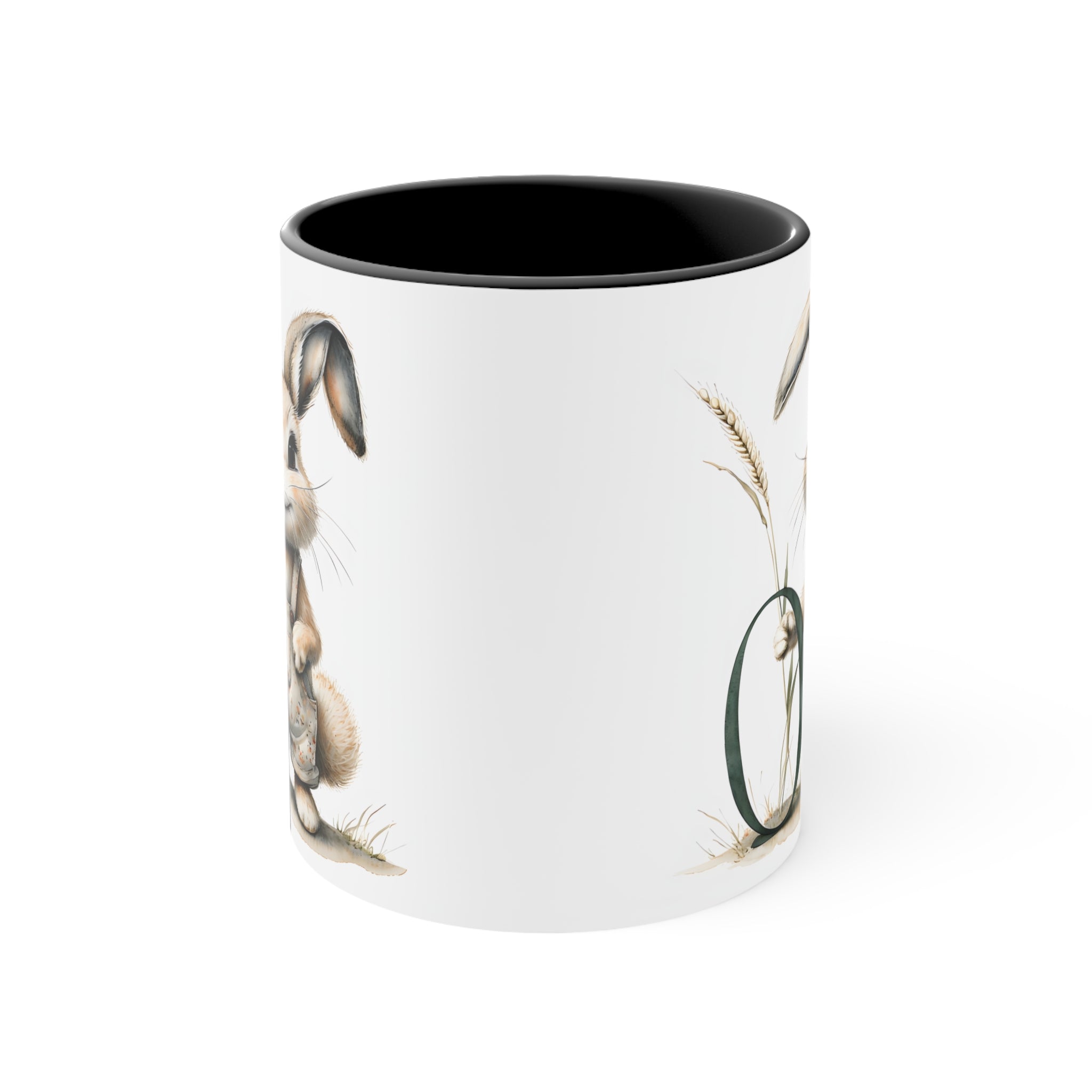 Whimsical Letter O Bunny Accent Mug, Cute Rabbit Coffee Cup for Spring, Easter Gift, Animal Lovers, Home Decor, 11oz