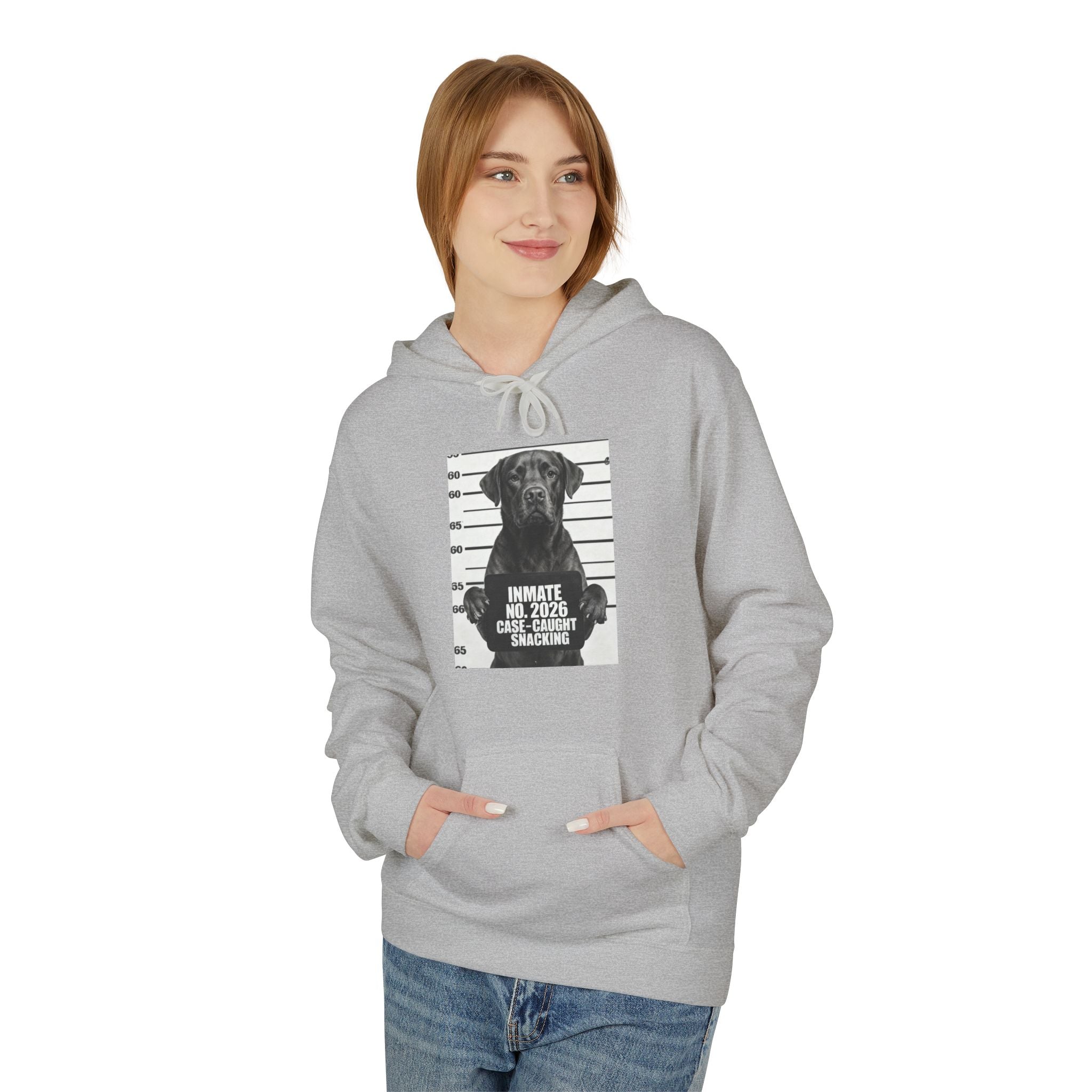 Sport grey pullover hoodie with front hood and dog graphic print
