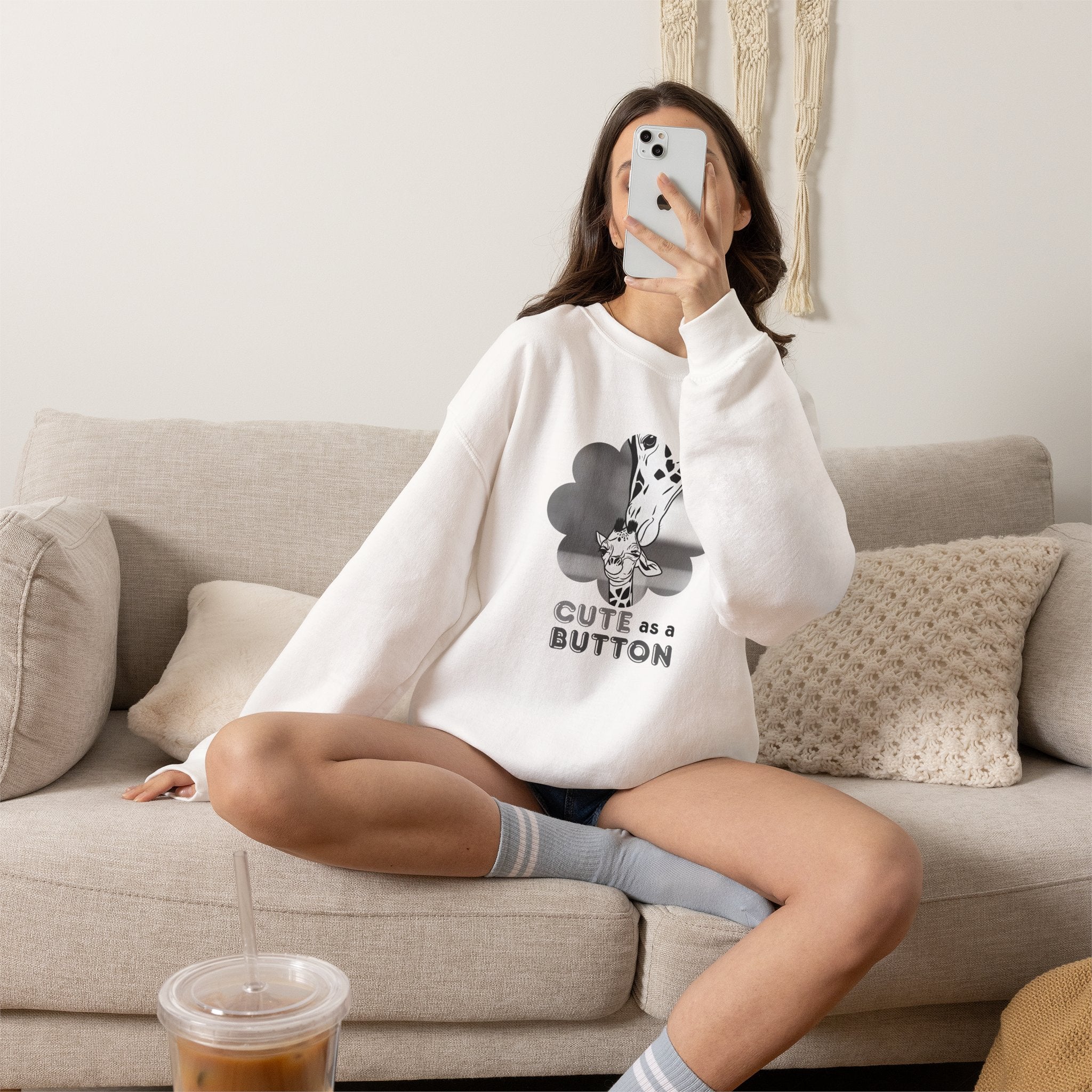 Crewneck Sweatshirt — Cute as a Button Giraffe Graphic