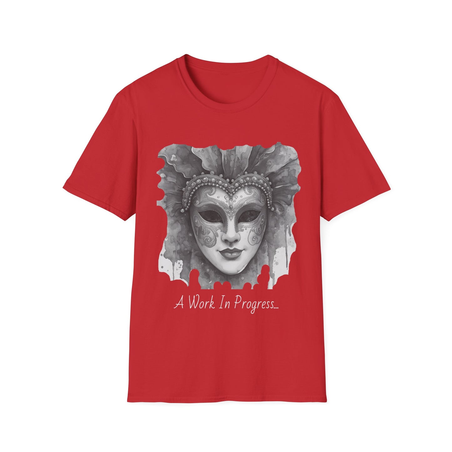 Masquerade Face T-Shirt — "Work in Progress" Watercolor Mask Tee