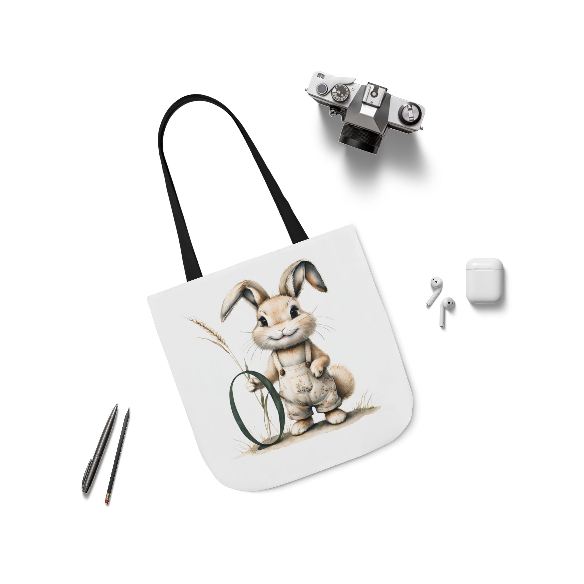 Whimsical Letter O Bunny Canvas Tote Bag, Eco-Friendly Shopping Bag, Easter Gift, Farmhouse Decor, Reusable Grocery Tote