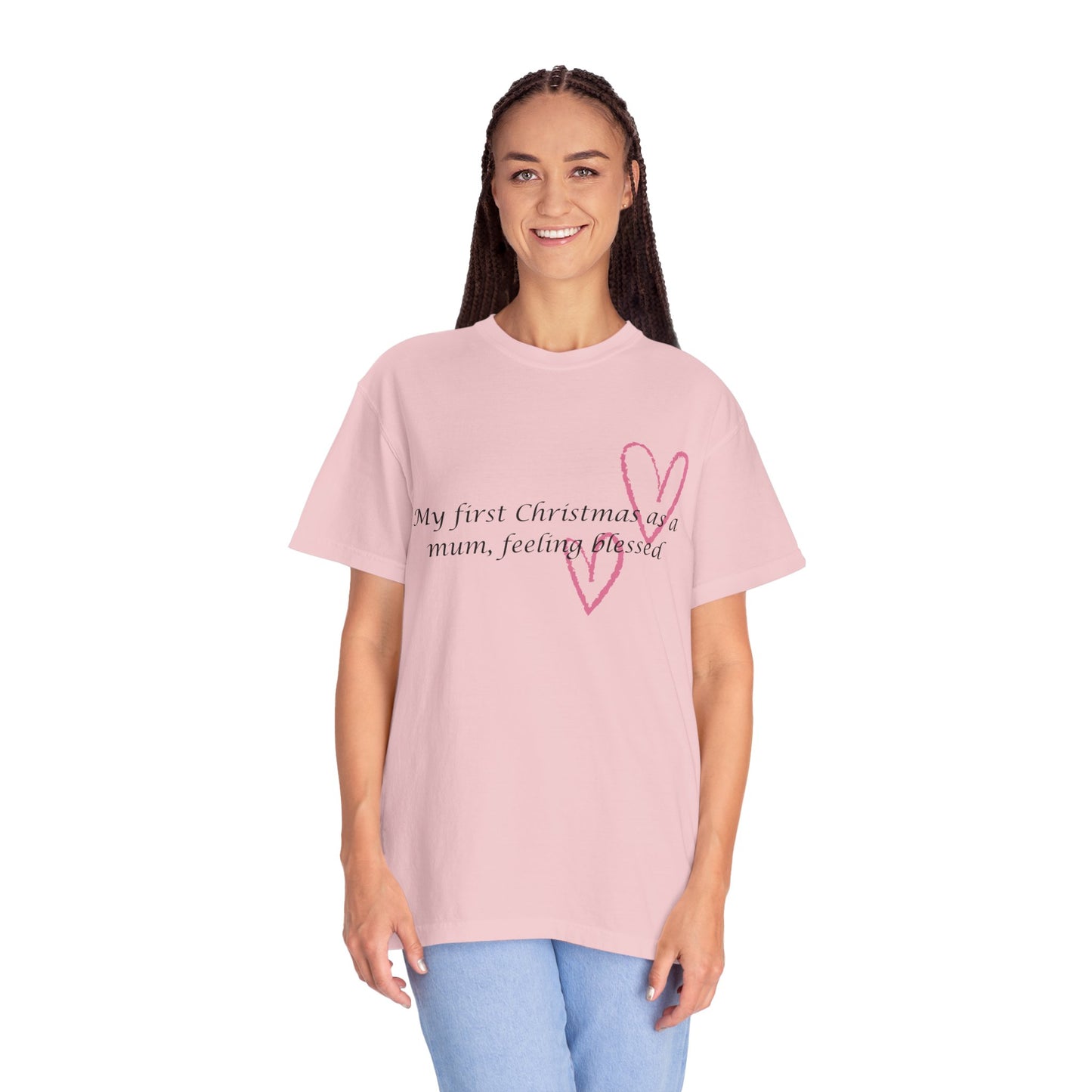 Christmas Mum T-Shirt — “My first Christmas as a mum, feeling blessed” Holiday Tee