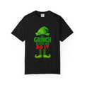 Black unisex T-shirt with The Grinch front graphic, green character and red text