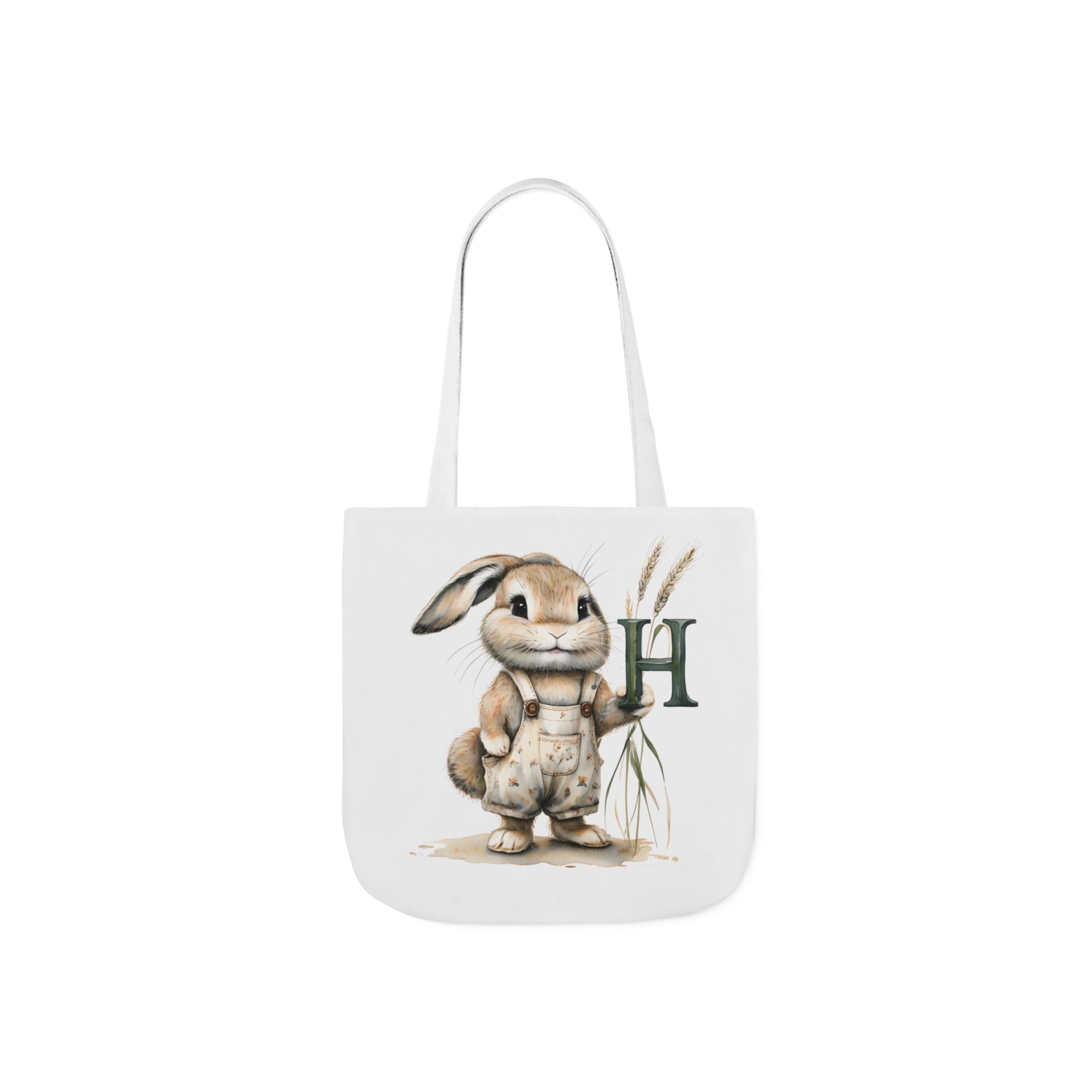 Cute Letter H Bunny Canvas Tote Bag, Ideal for Spring, Easter, Gardening, Eco-Friendly Shopping, Gift for Animal Lovers, Reusable Bag
