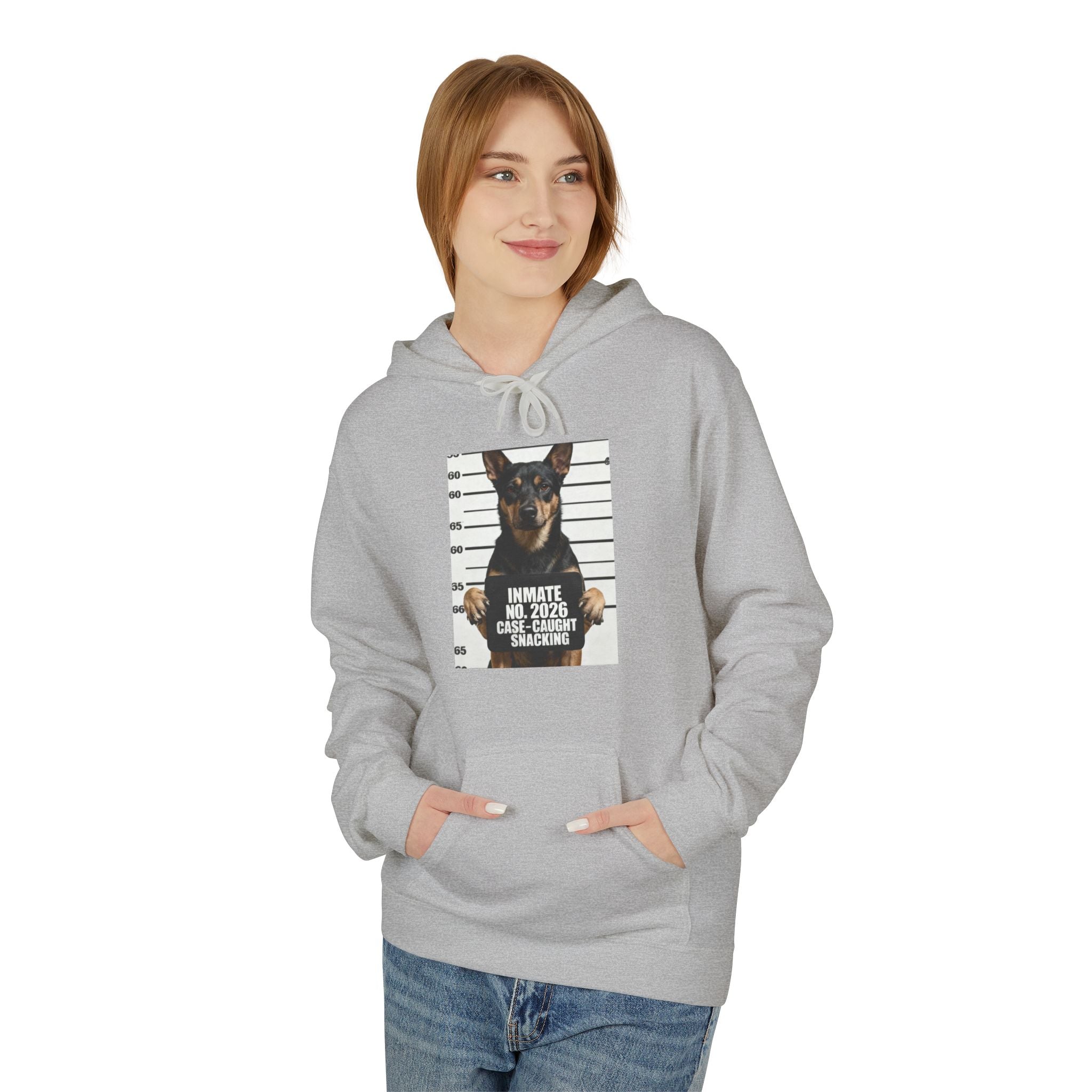 Sport grey hoodie with hood and front pouch pocket, dog graphic on front