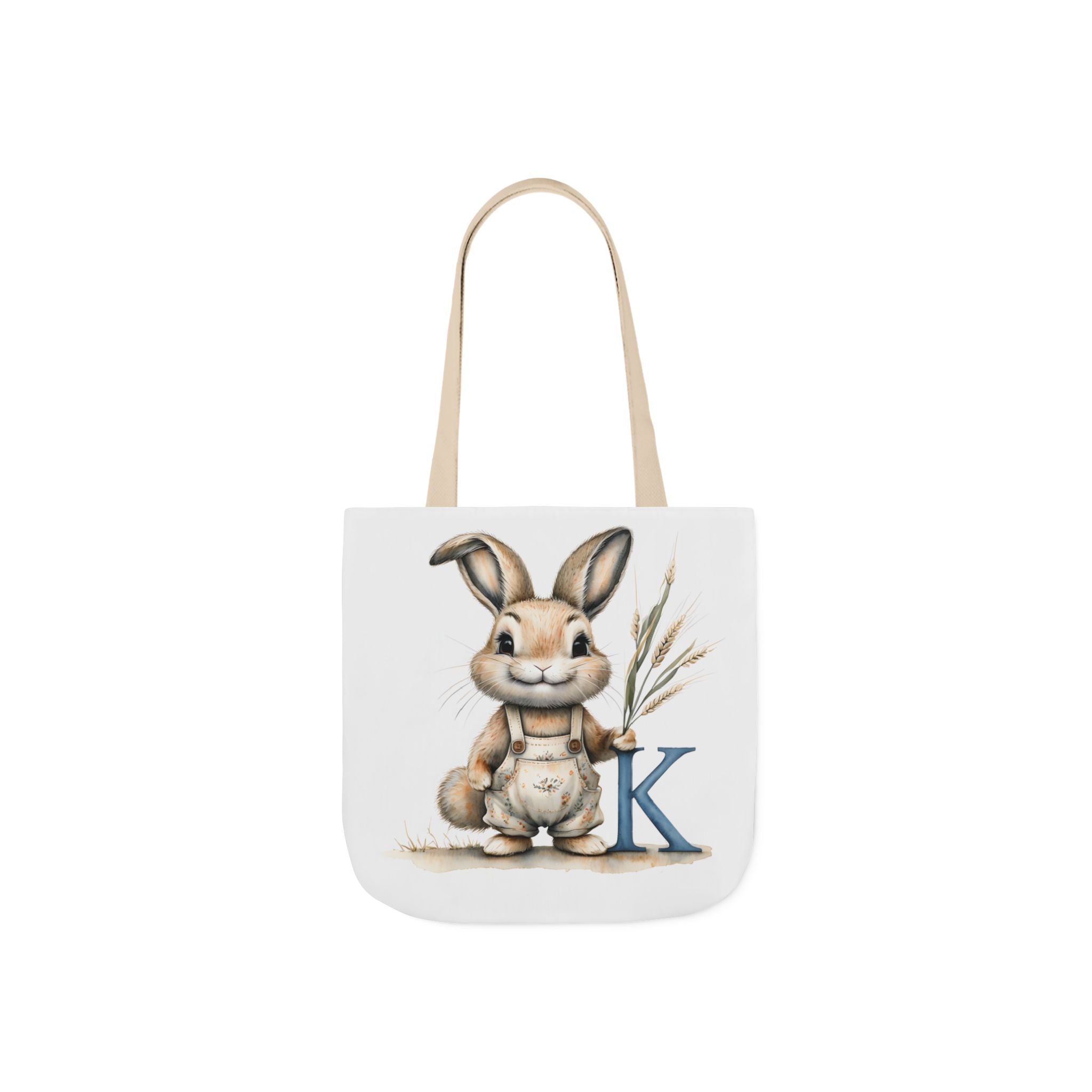 Whimsical Letter K Bunny Canvas Tote Bag, Perfect for Spring, Easter, Gardening, Eco-Friendly Shopping, Cute Animal Design