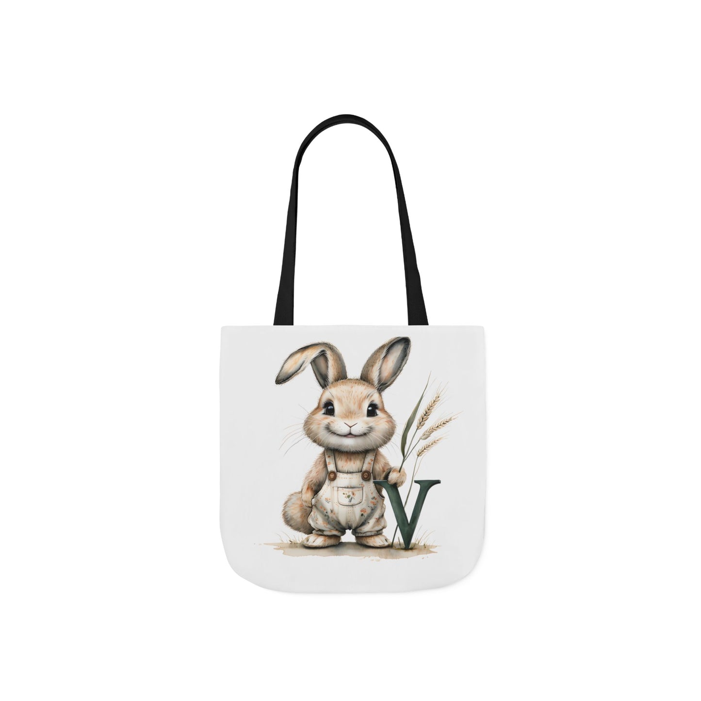 Cute Letter V Bunny Canvas Tote Bag with 5-Color Straps, Easter Gift, Eco-Friendly Shopping Bag, Reusable Grocery Tote