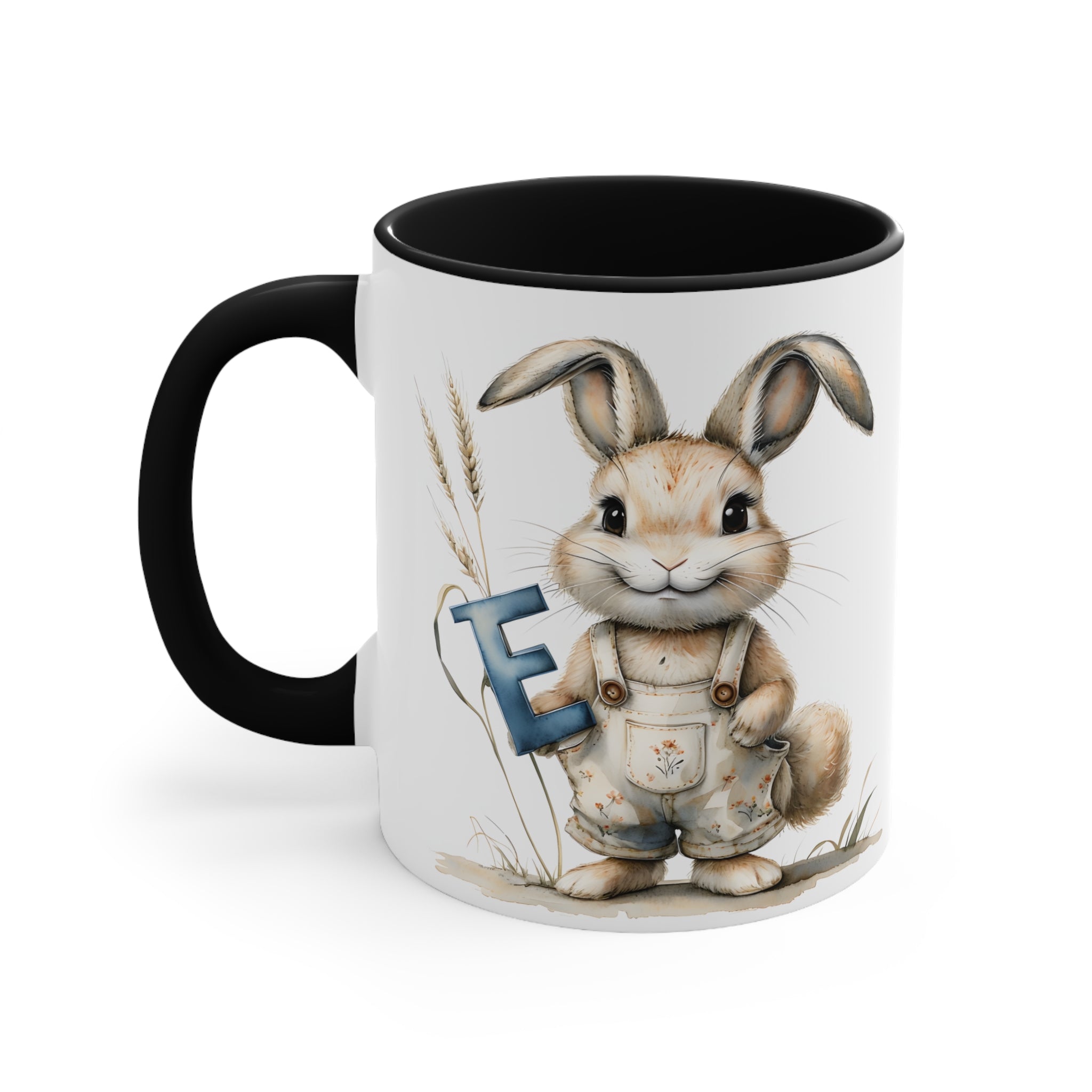 Whimsical Letter E Bunny Accent Mug, Cute Rabbit Coffee Cup, Perfect for Easter, Gift for Kids, Fun Decor Item, Springtime Beverage Holder