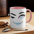 Winking PINK Quirky Face Outline Accent Mug 11oz