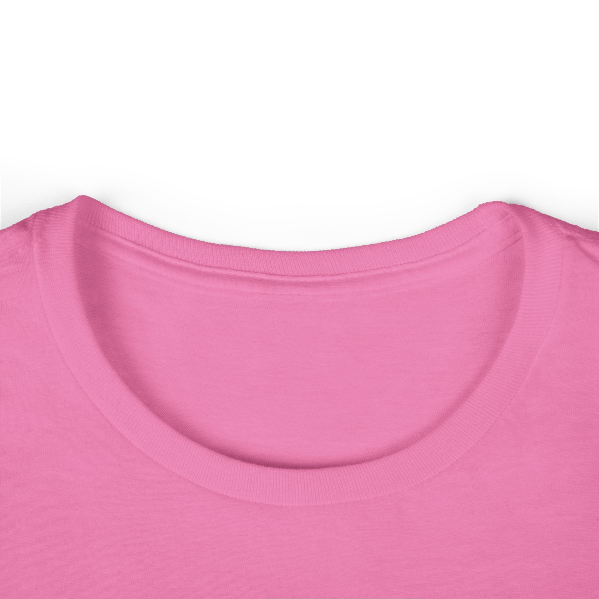 Women's graphic tee neckline, pink crew neck collar