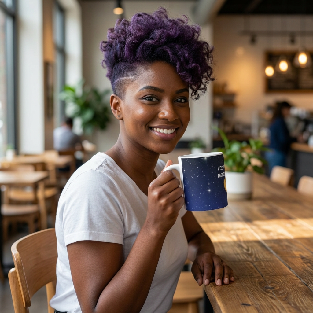 Ceramic Mug — "Less Chaos, More Magic" Night Sky Moon Coffee Cup 11oz